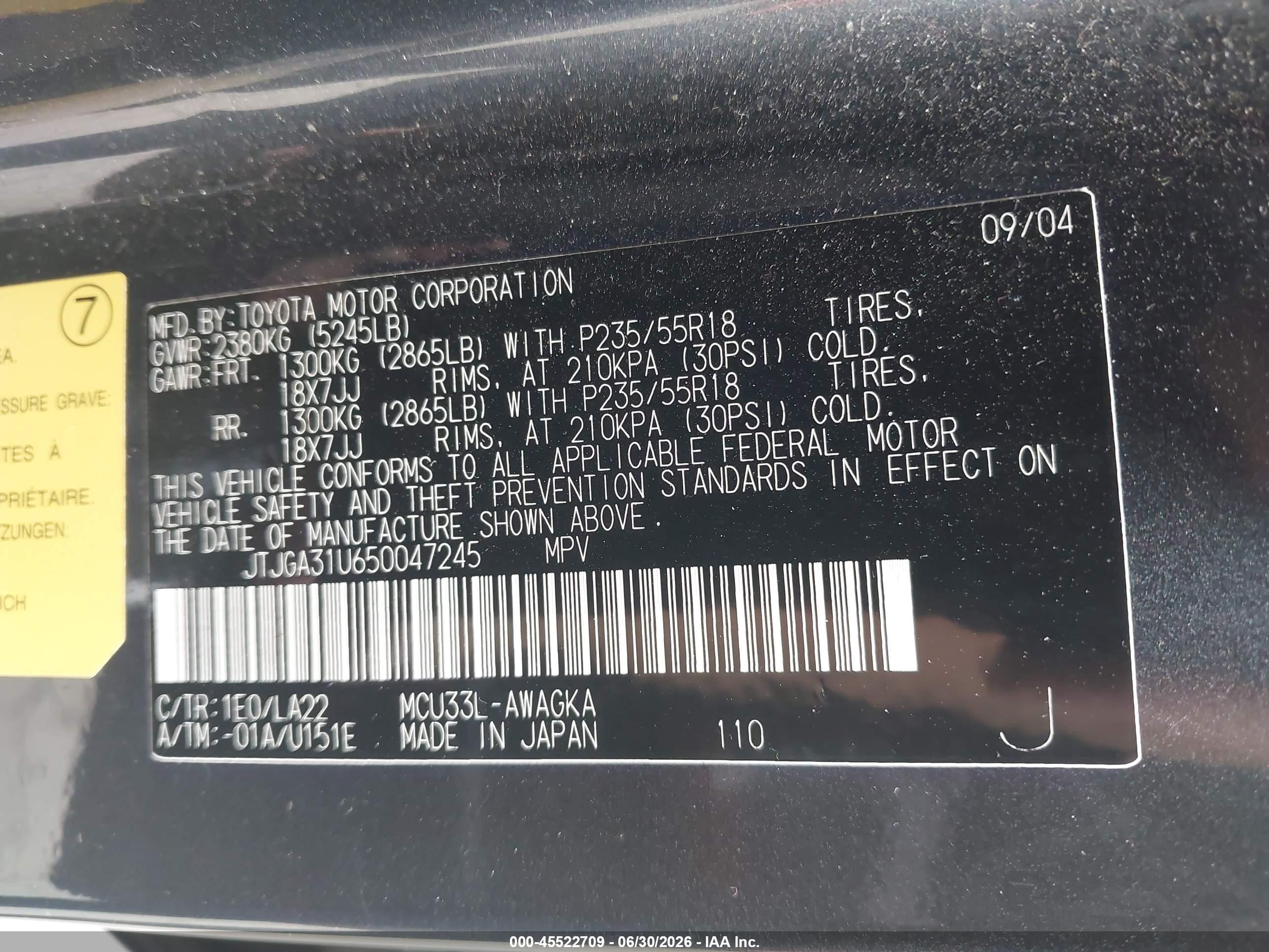 2005 Lexus Rx 330   Gray vin: JTJGA31U650047245