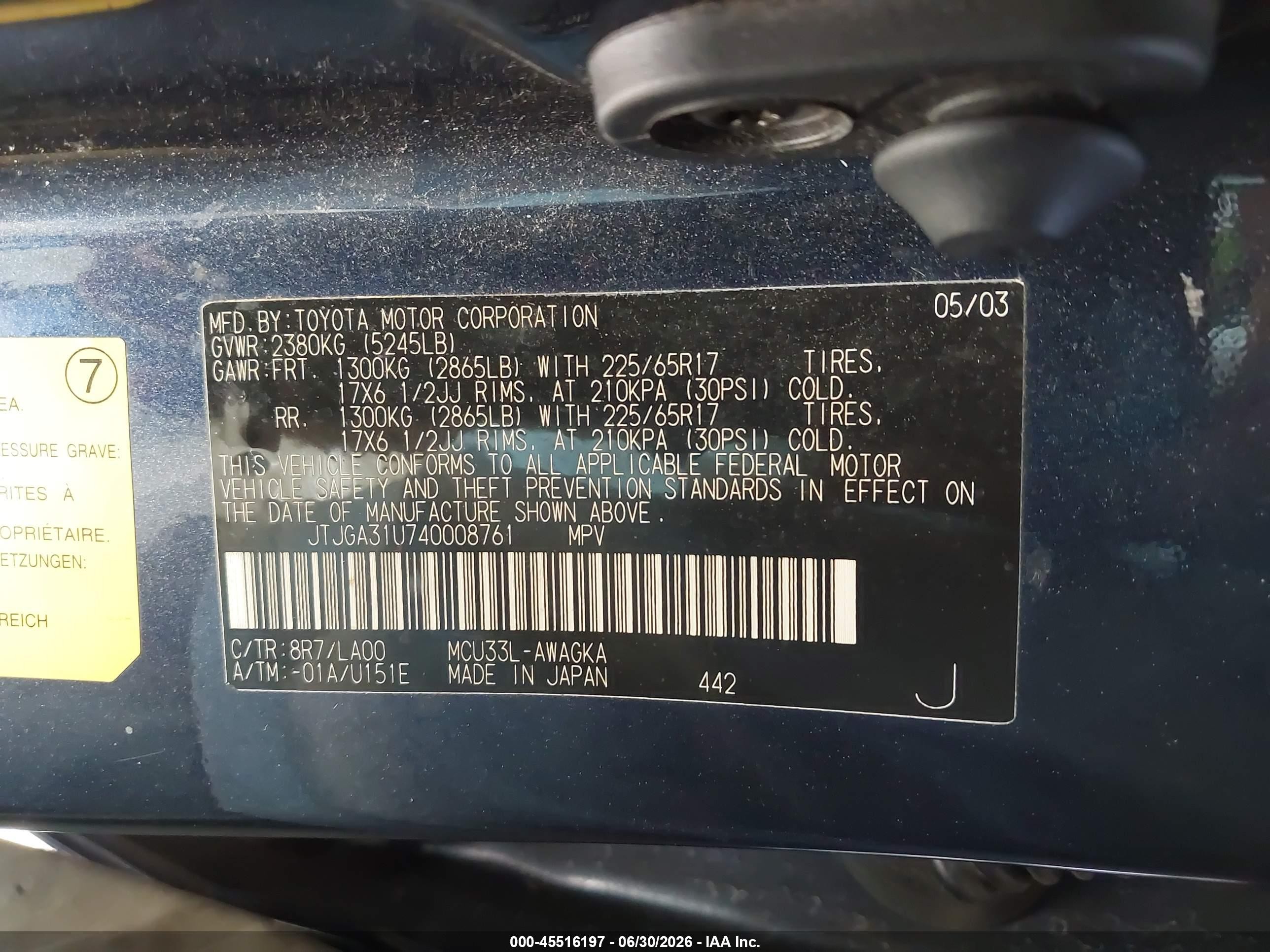2004 Lexus Rx 330   Blue vin: JTJGA31U740008761