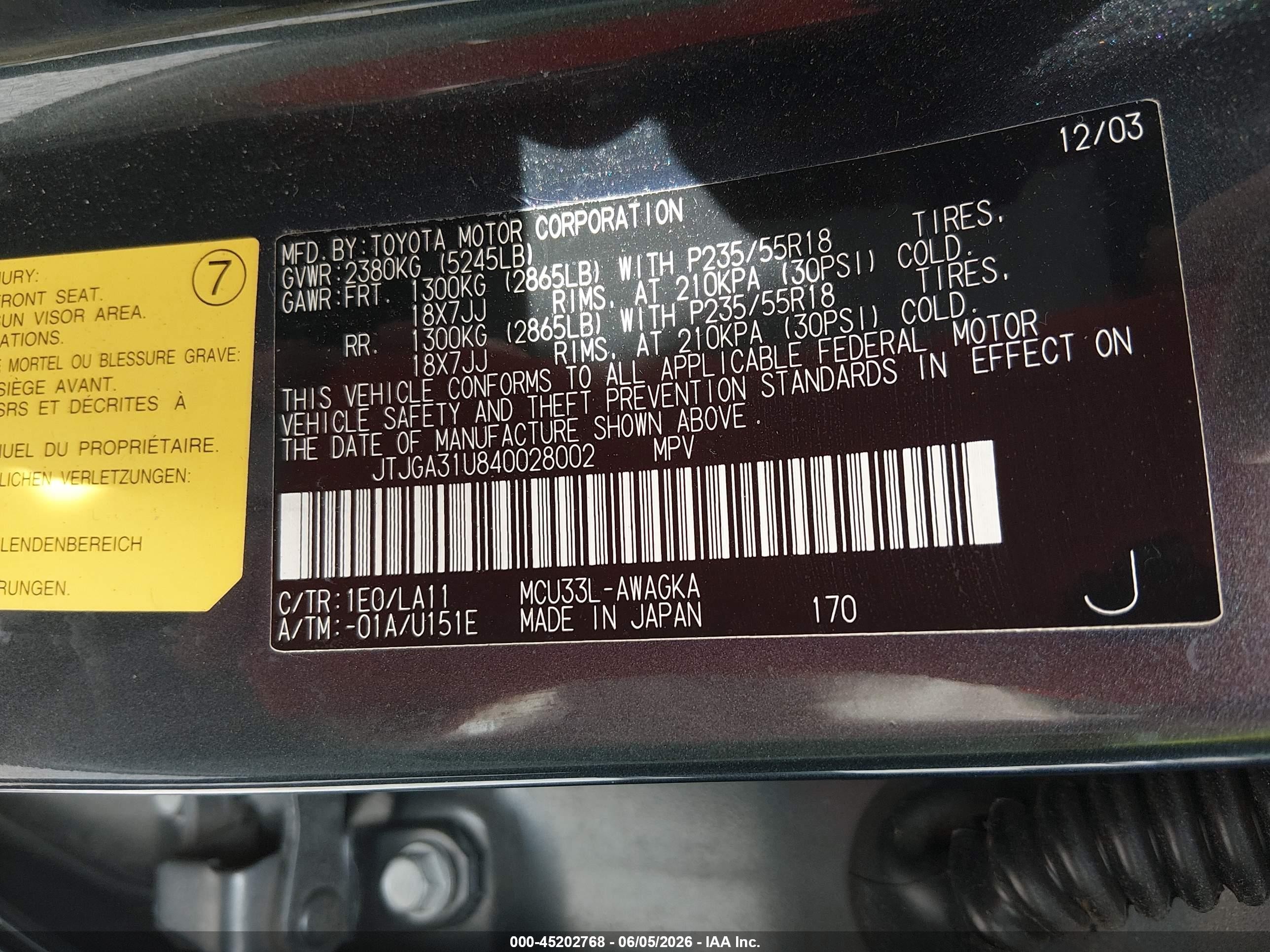 2004 Lexus Rx 330   Черный vin: JTJGA31U840028002
