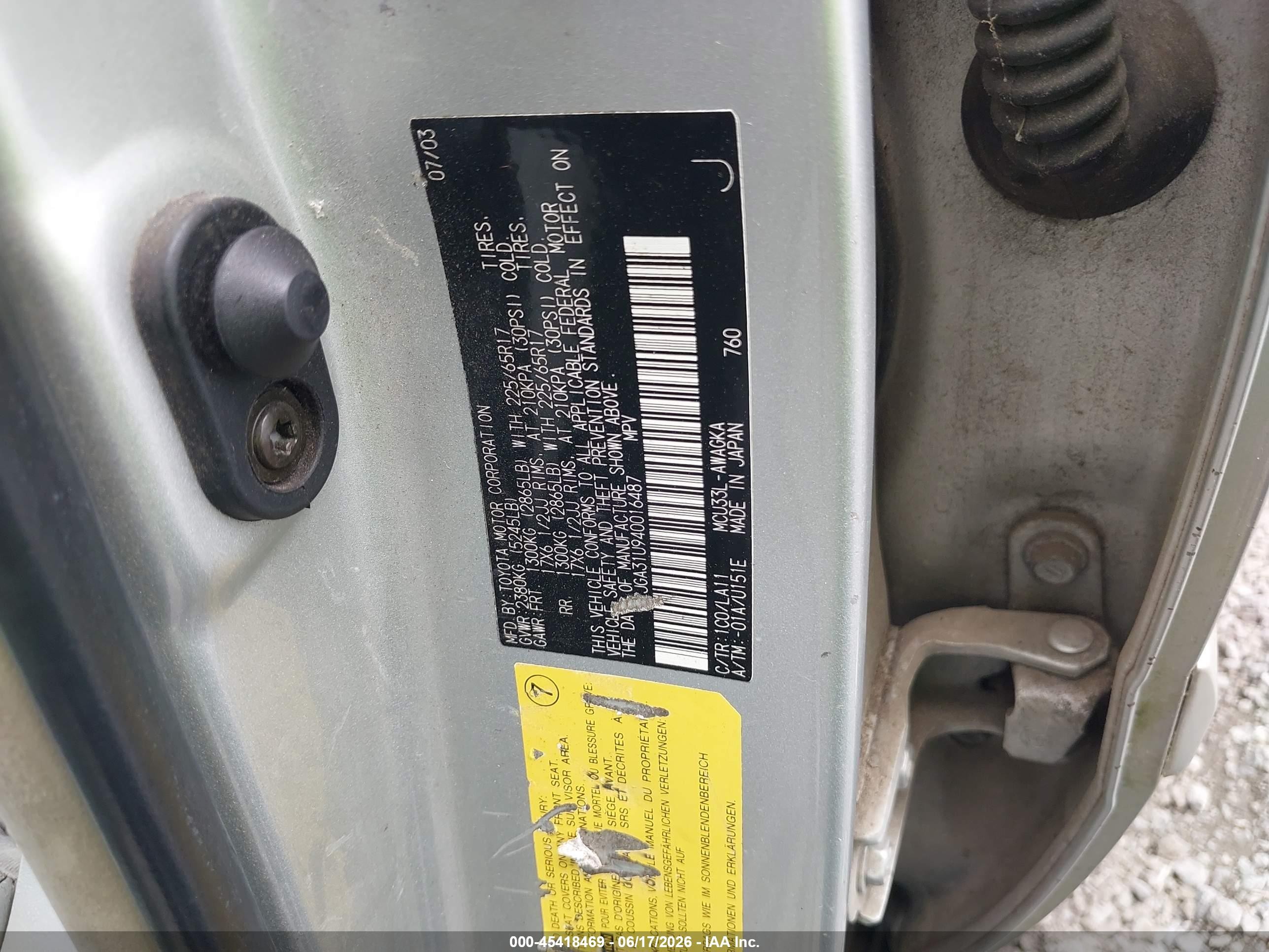 2004 Lexus Rx 330   Silver vin: JTJGA31U940016487