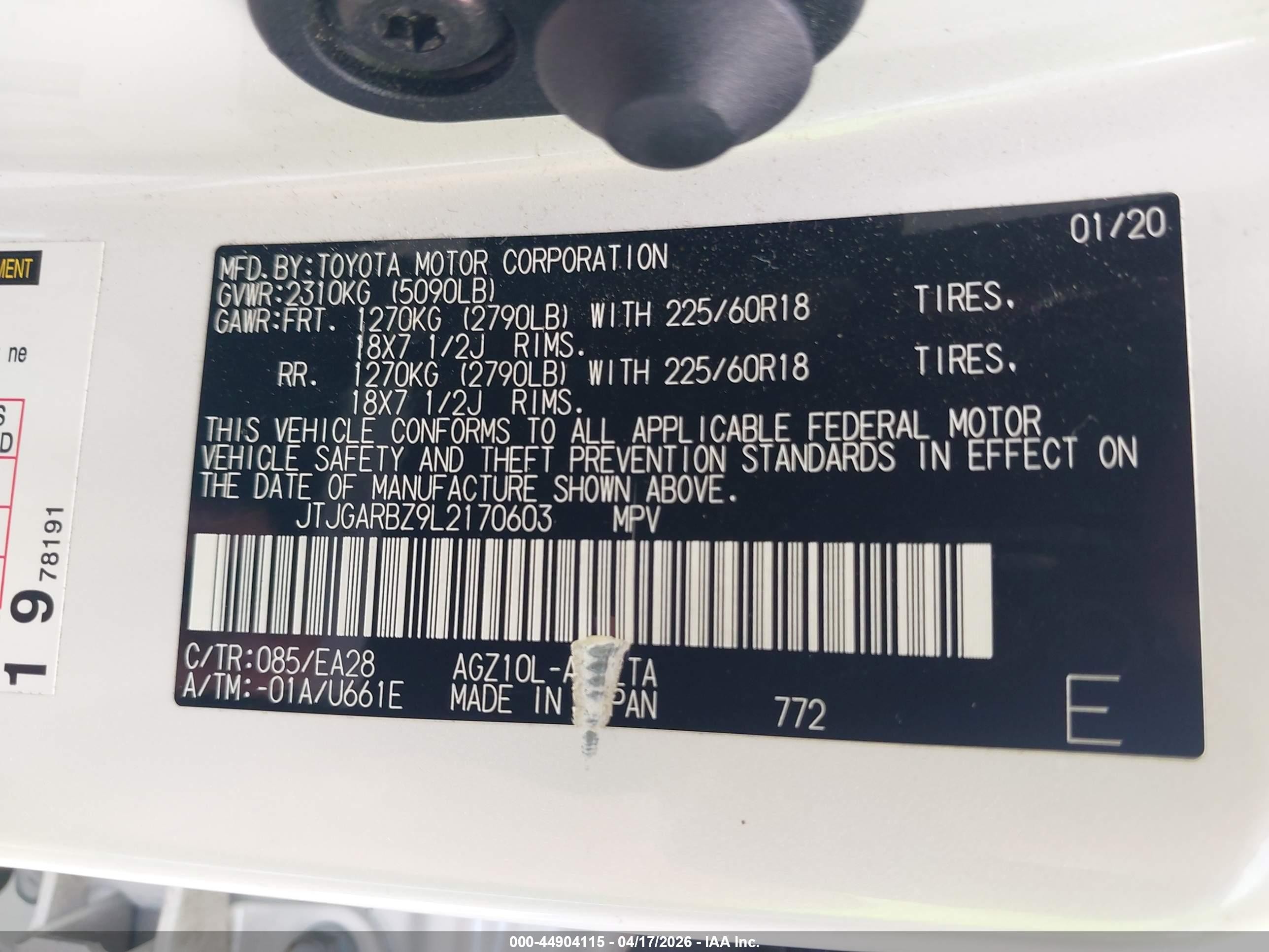 2020 Lexus Nx 300 White vin: JTJGARBZ9L2170603