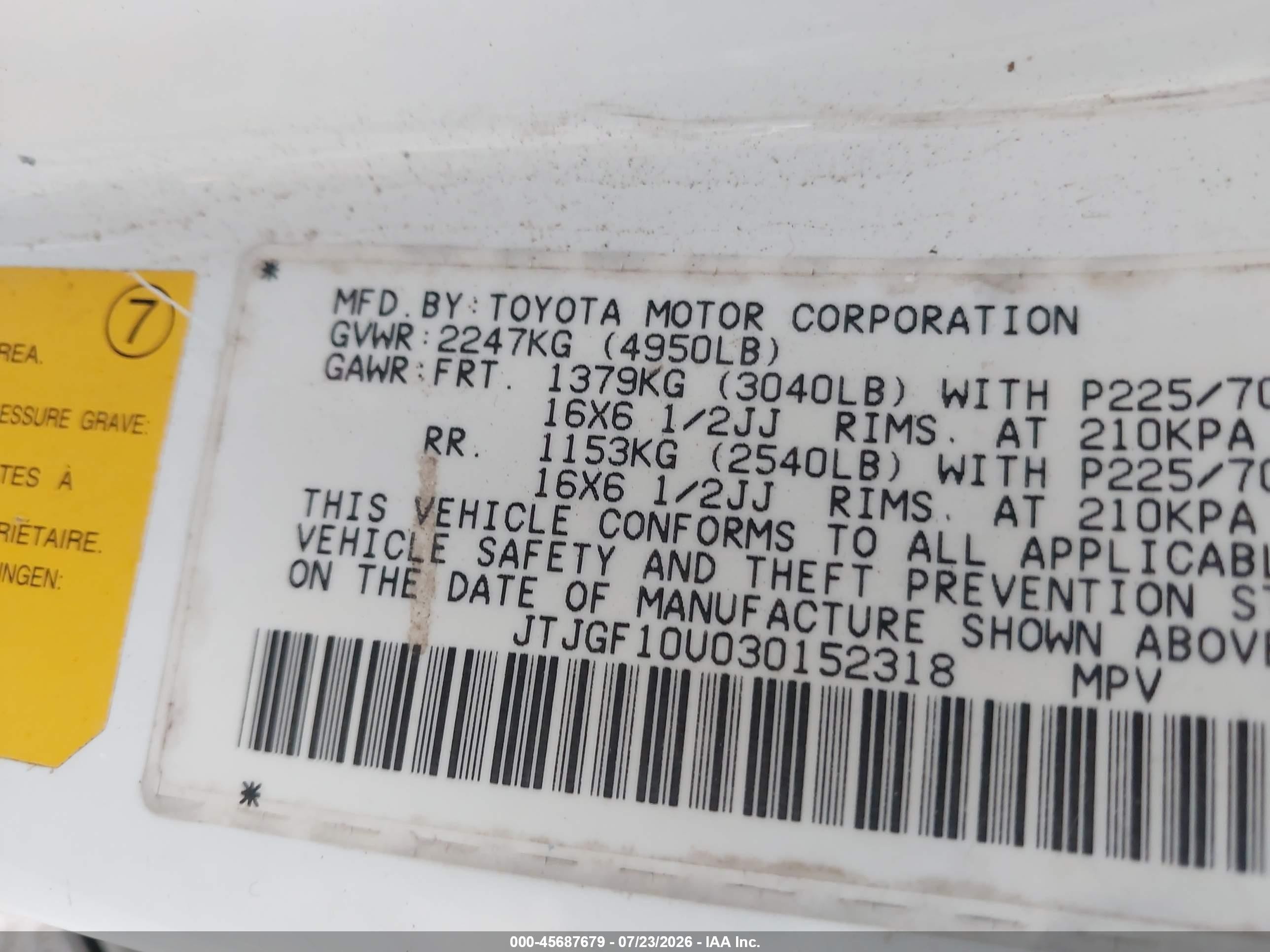 2003 Lexus Rx 300 White vin: JTJGF10U030152318