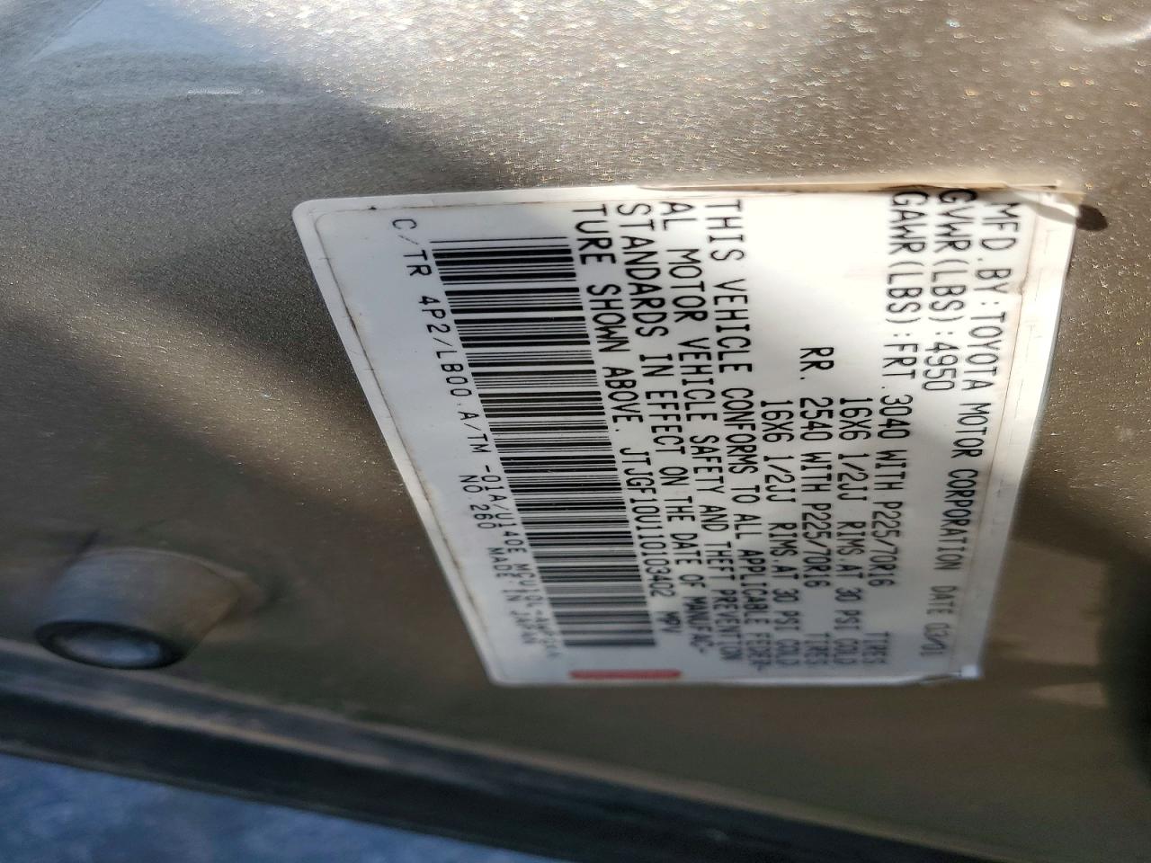 2001 Lexus Rx 300 Base Gold vin: JTJGF10U110103402