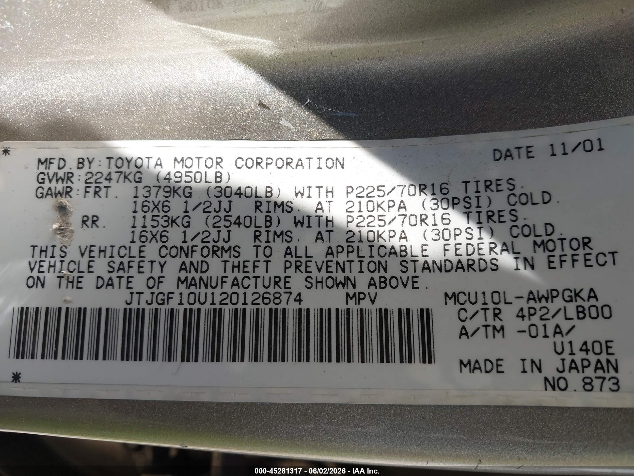 2002 Lexus Rx 300   Gray vin: JTJGF10U120126874