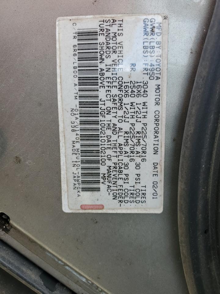 2001 Lexus Rx 300 Silver vin: JTJGF10U210102100