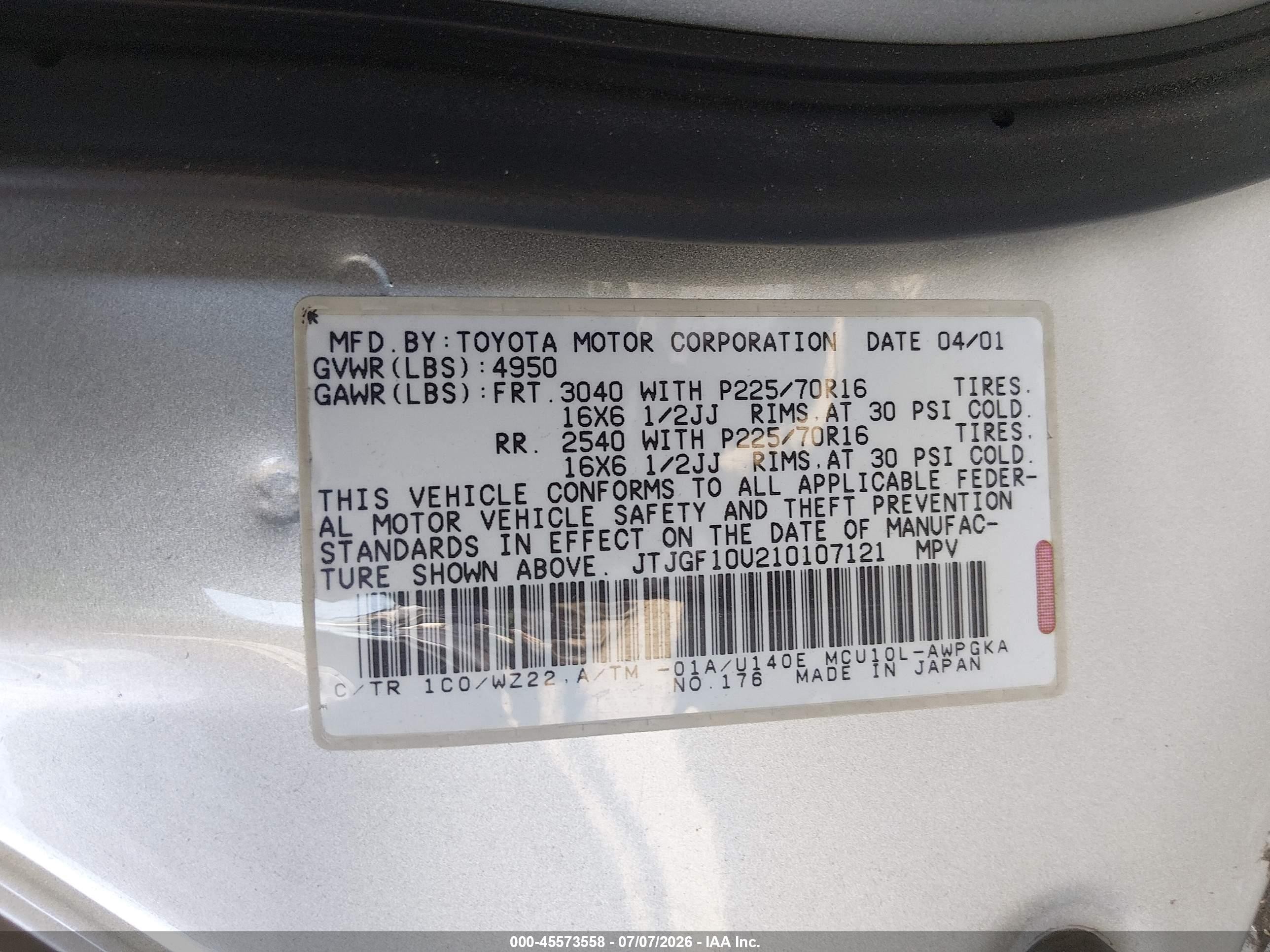 2001 Lexus Rx 300   Silver vin: JTJGF10U210107121