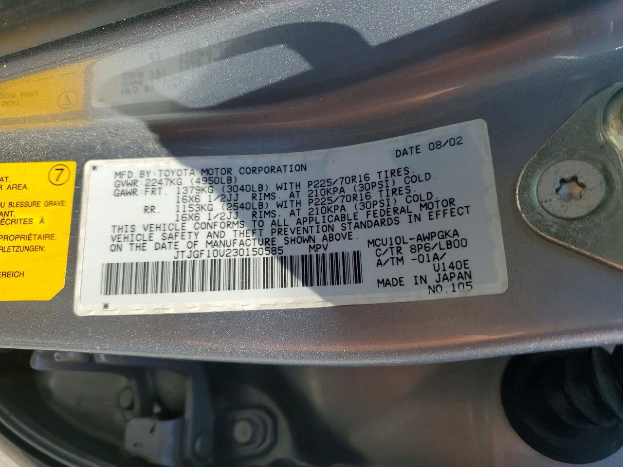 2003 Lexus Rx 300 Silver vin: JTJGF10U230150585