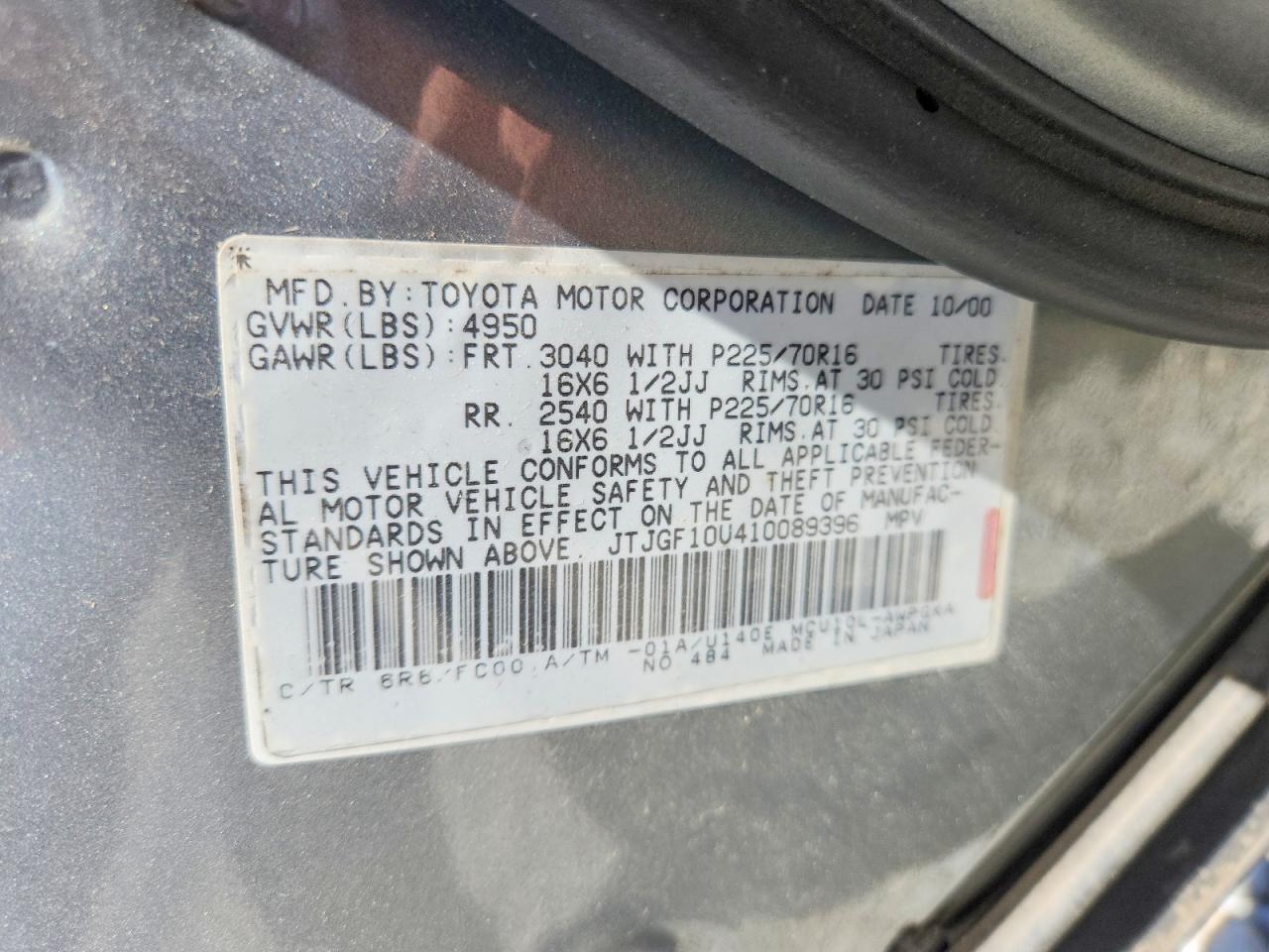 2001 Lexus Rx 300 Silver vin: JTJGF10U410089396