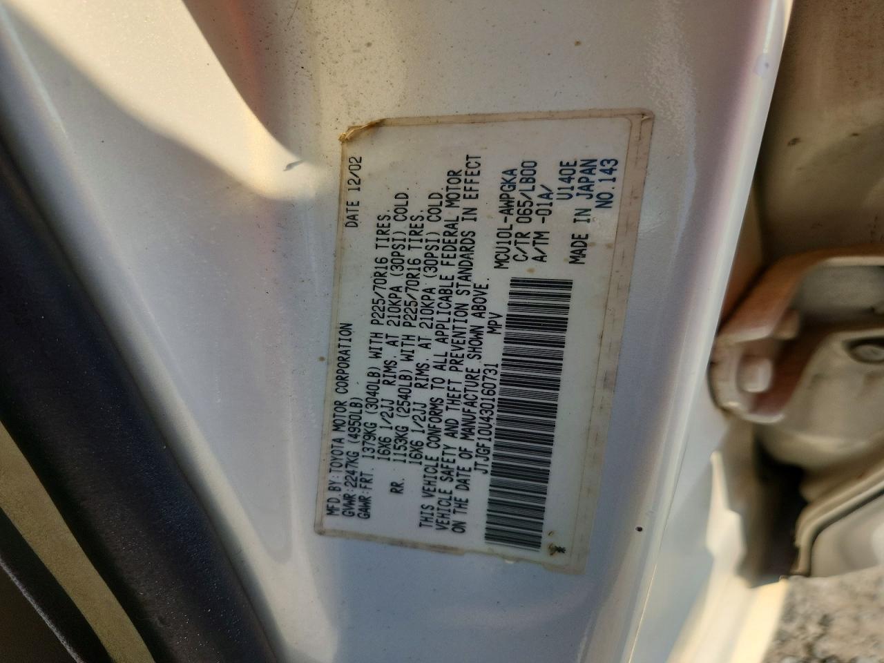 2003 Lexus Rx 300 White vin: JTJGF10U430160731