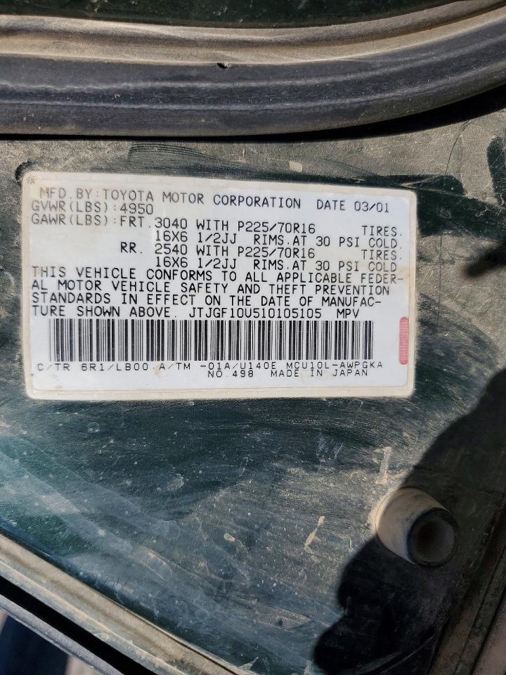 2001 Lexus Rx 300 Green vin: JTJGF10U510105105