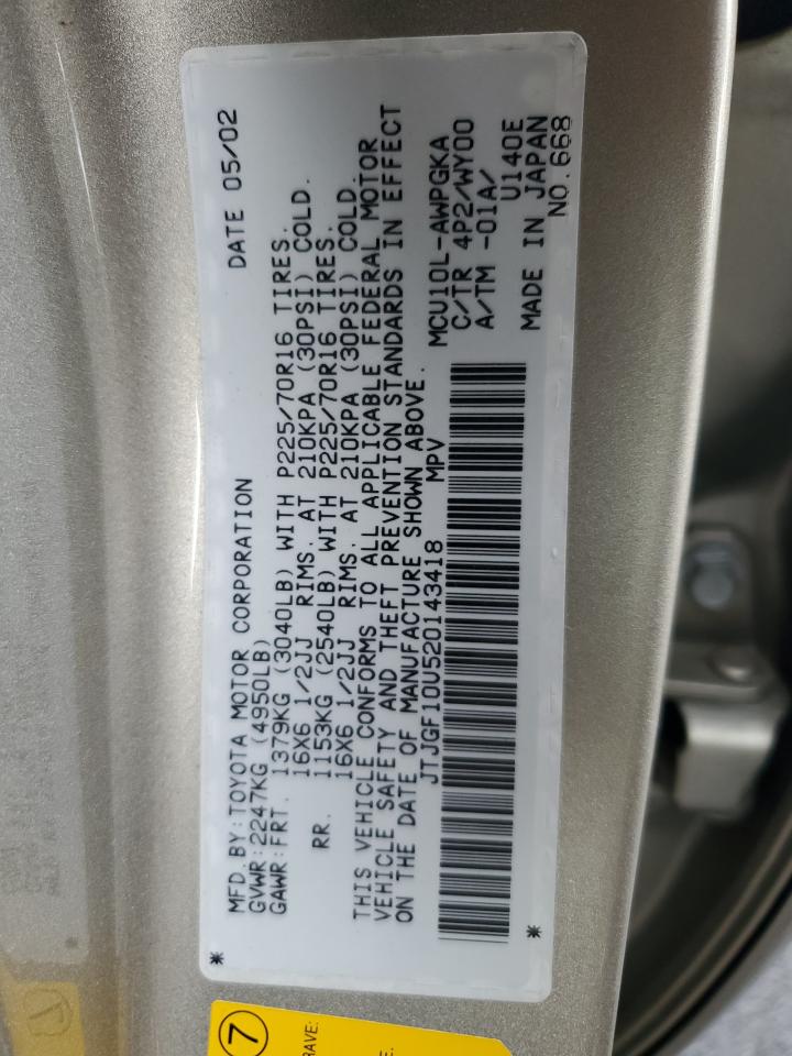 2002 Lexus Rx 300 Gold vin: JTJGF10U520143418