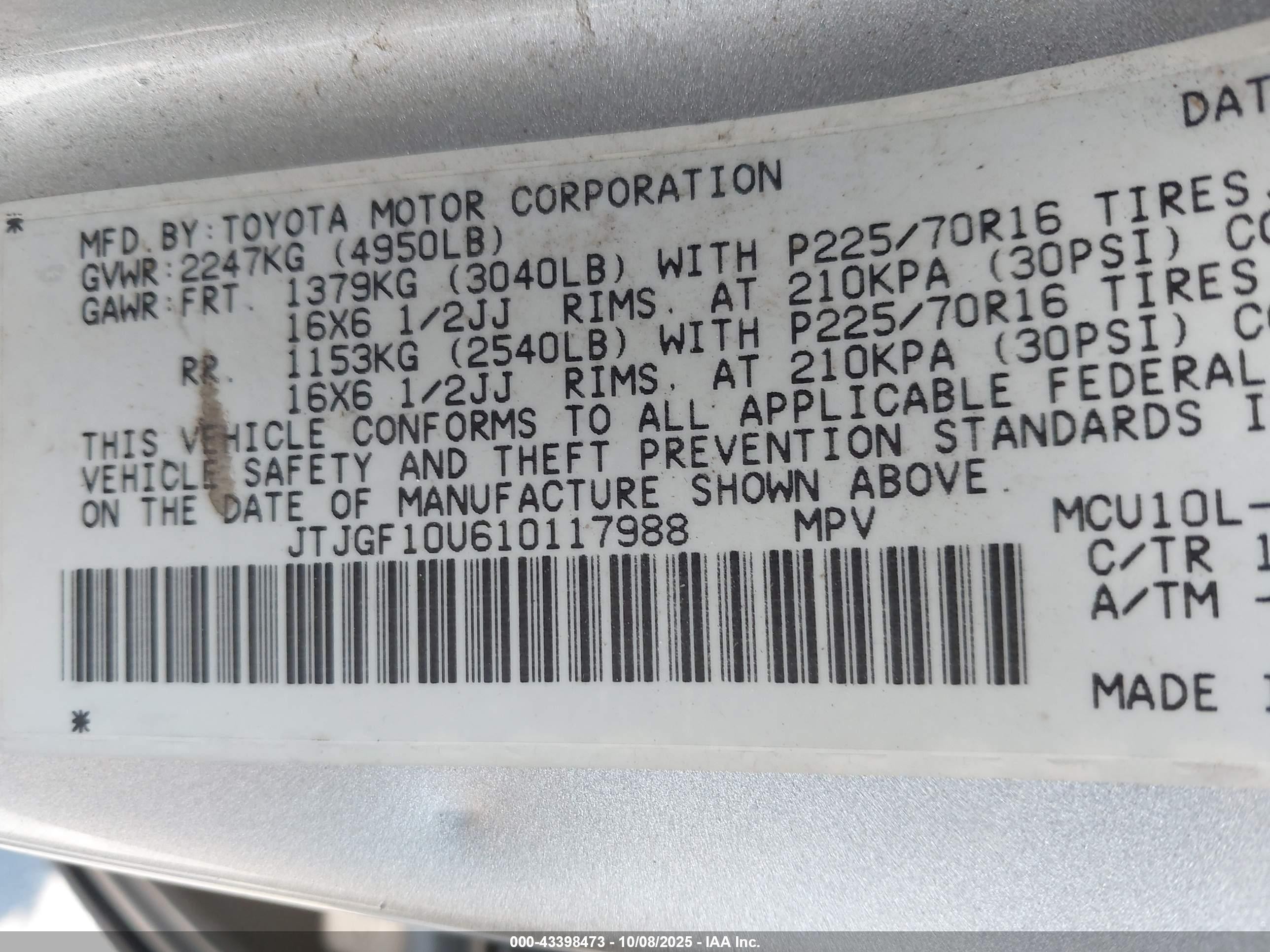 2001 Lexus Rx 300   Серебряный vin: JTJGF10U610117988