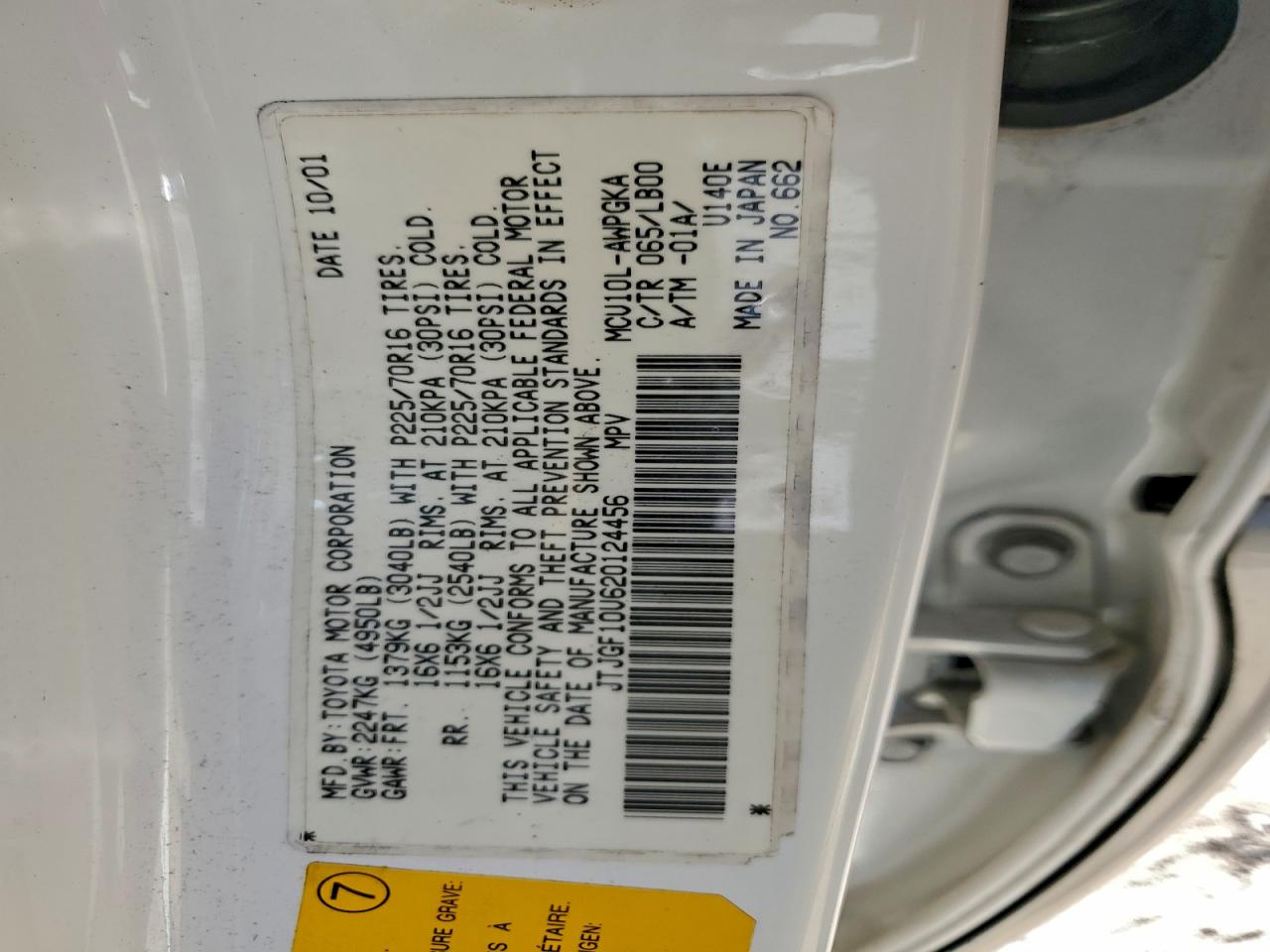 2002 Lexus Rx 300 White vin: JTJGF10U620124456
