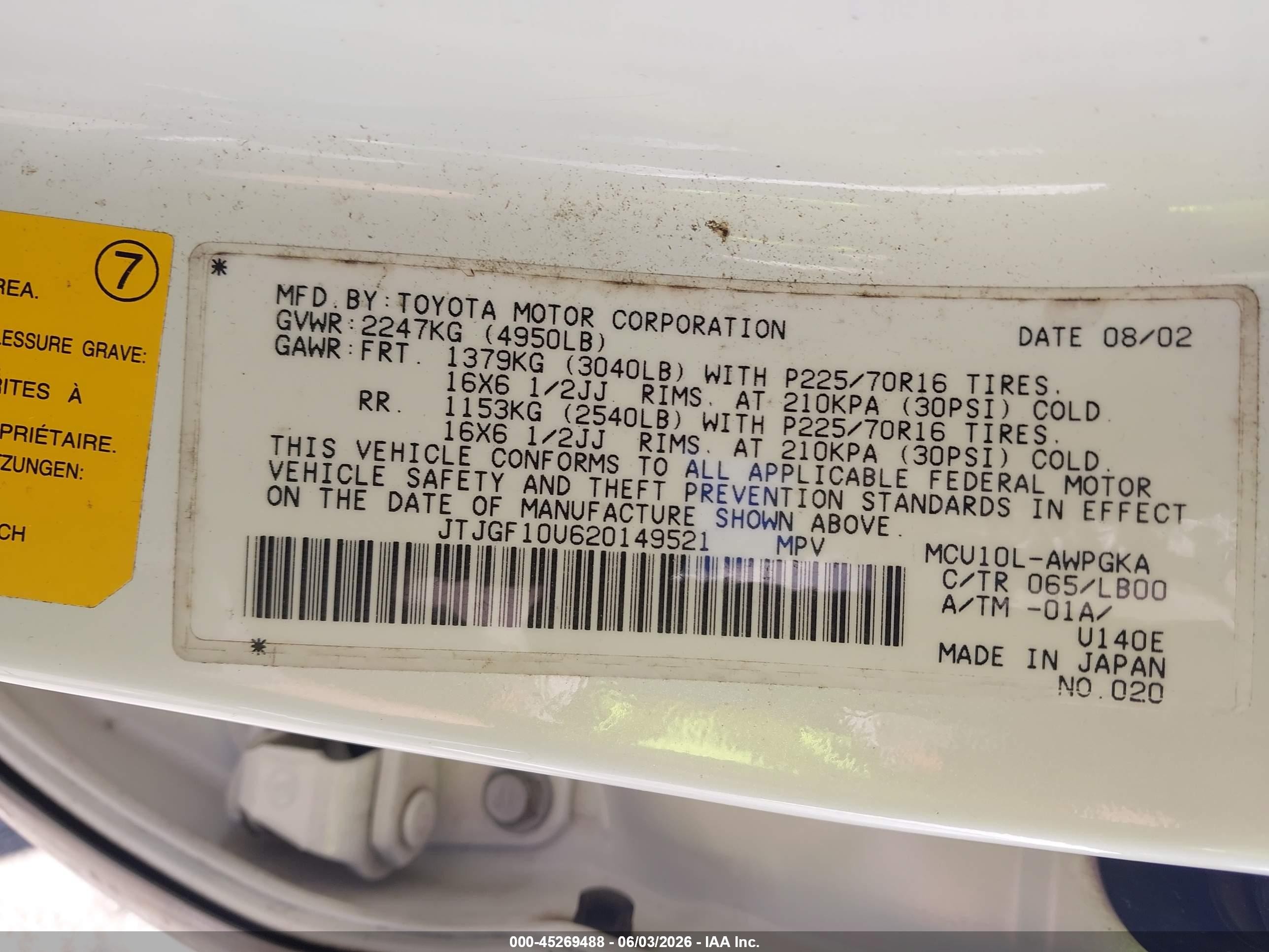 2002 Lexus Rx 300 White vin: JTJGF10U620149521