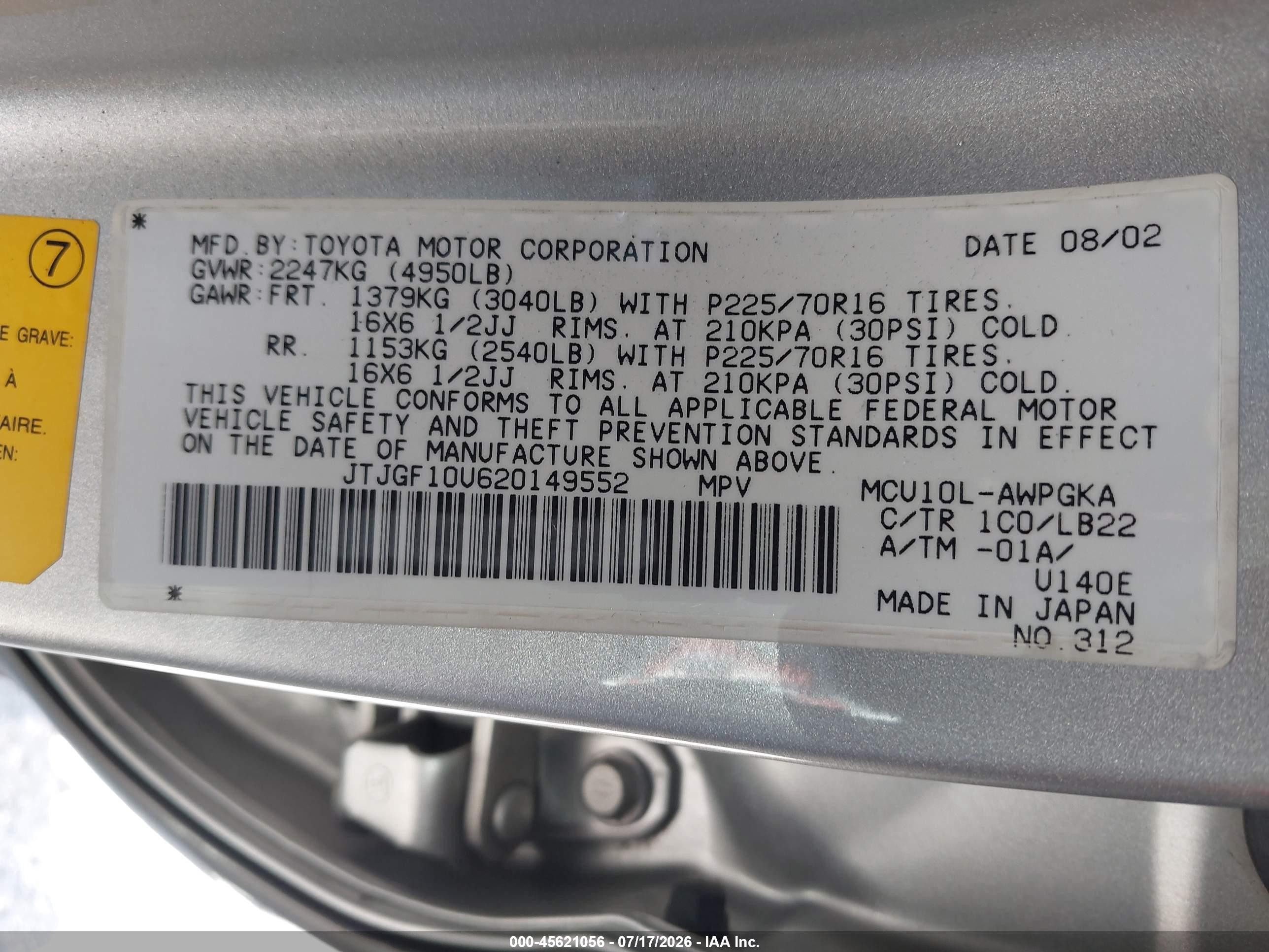 2002 Lexus Rx 300 Silver vin: JTJGF10U620149552
