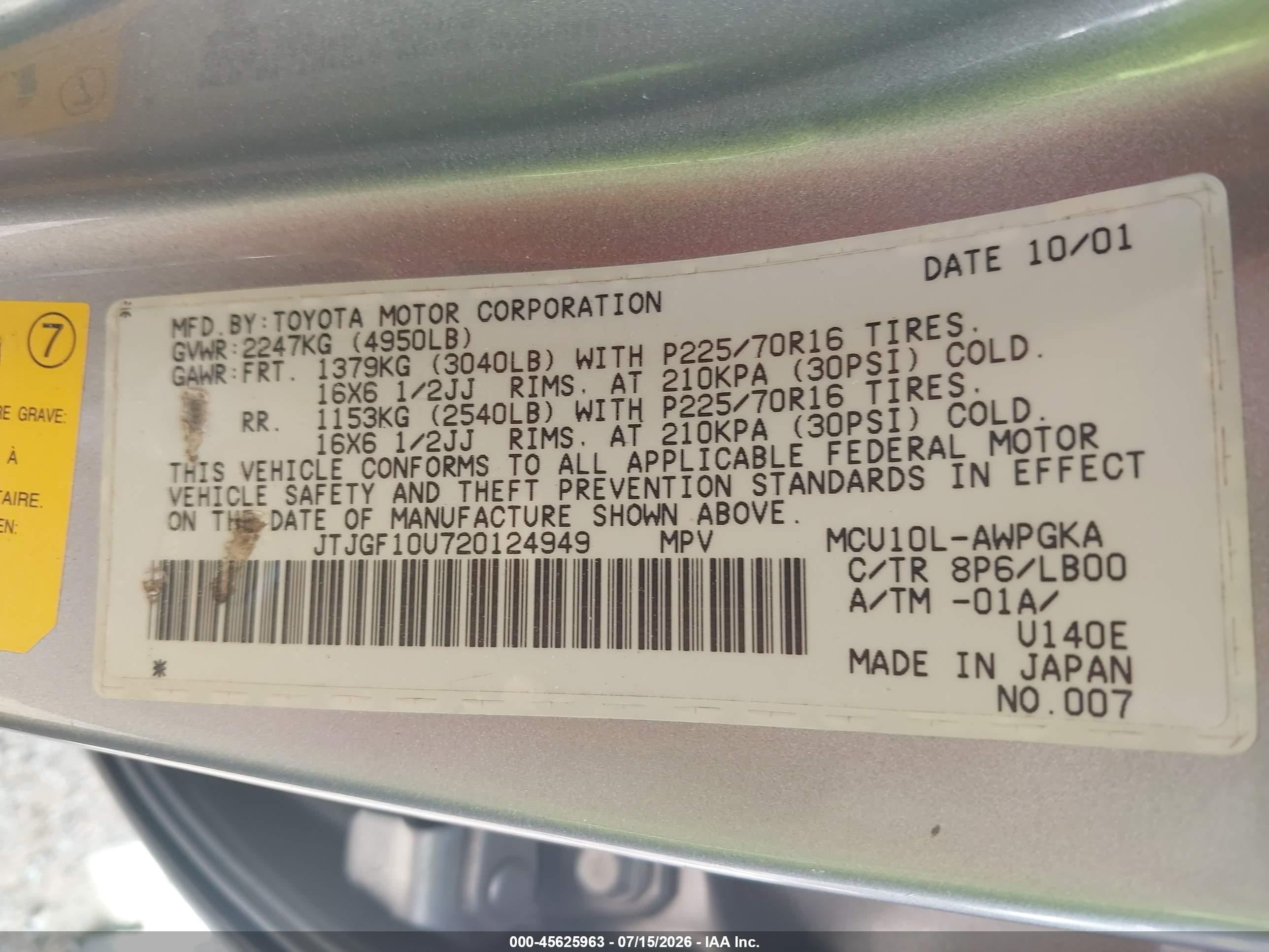 2002 Lexus Rx 300   Silver vin: JTJGF10U720124949