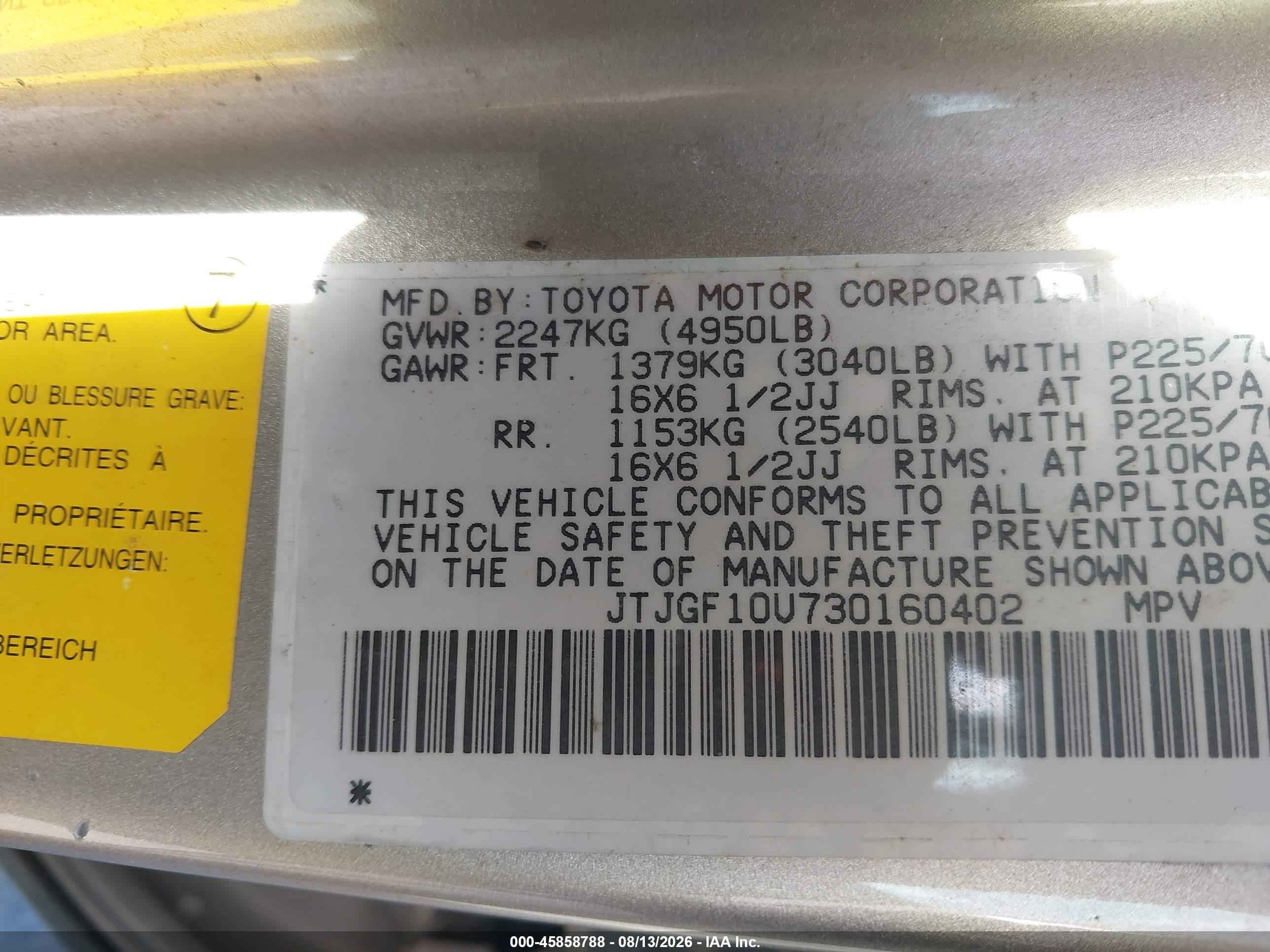 2003 Lexus Rx 300   Золотой vin: JTJGF10U730160402