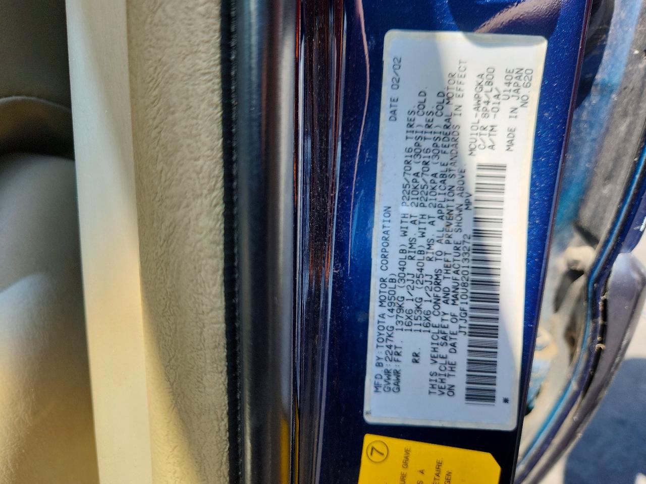 2002 Lexus Rx 300 Blue vin: JTJGF10U820133272