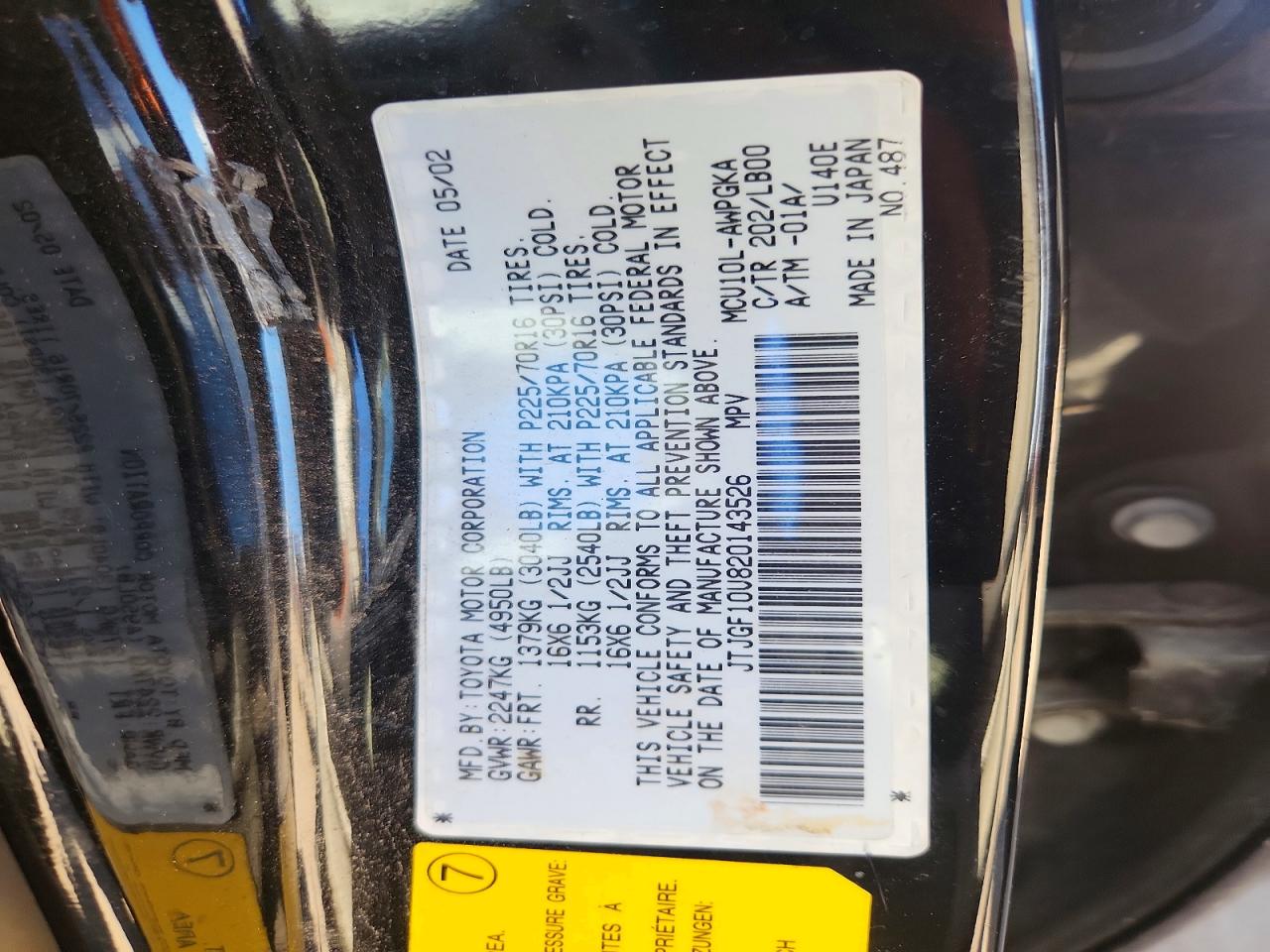 2002 Lexus Rx 300 Black vin: JTJGF10U820143526