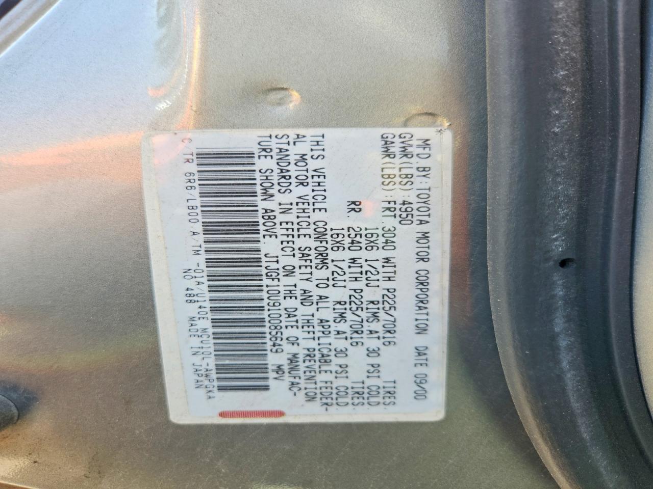 2001 Lexus Rx 300 Silver vin: JTJGF10U910085649