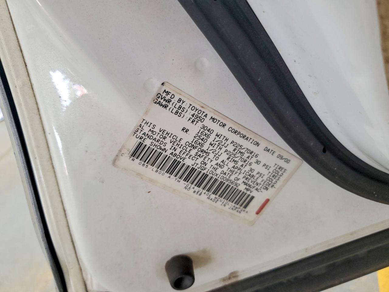 2001 Lexus Rx 300 White vin: JTJGF10UX10085692