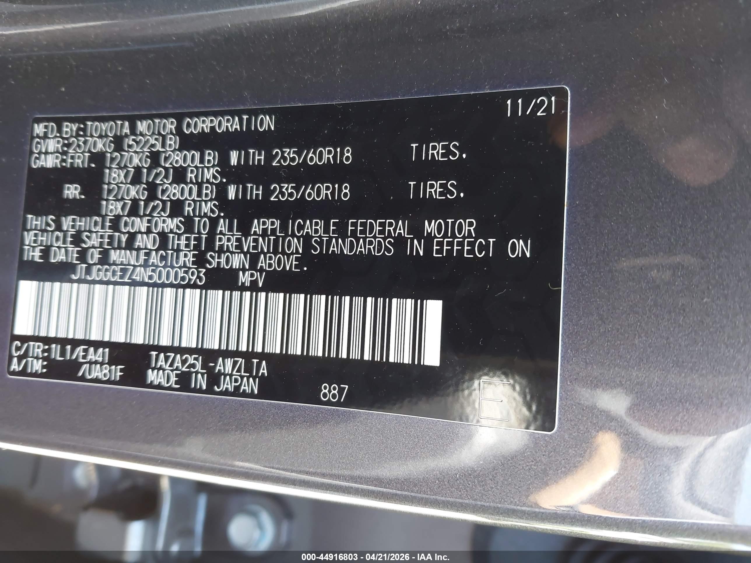 2022 Lexus Nx 350 Premium Gray vin: JTJGGCEZ4N5000593