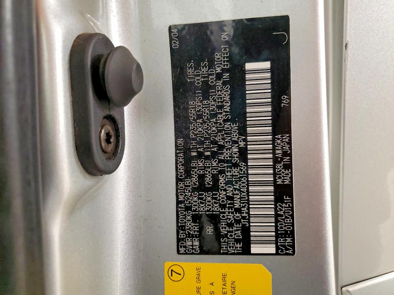 2004 Lexus Rx 330 Base Silver vin: JTJHA31UX40061569