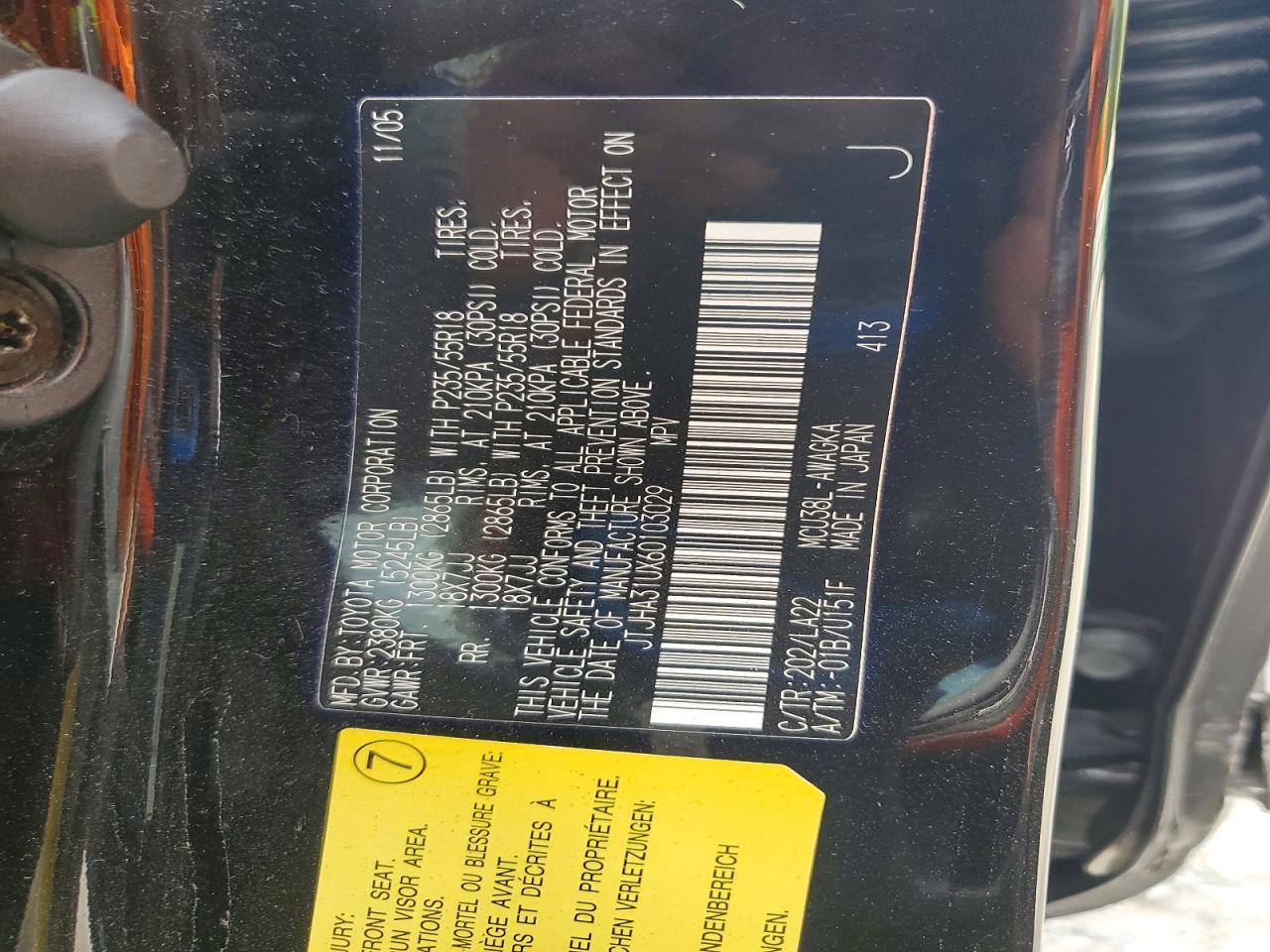 2006 Lexus Rx 330 Black vin: JTJHA31UX60103029