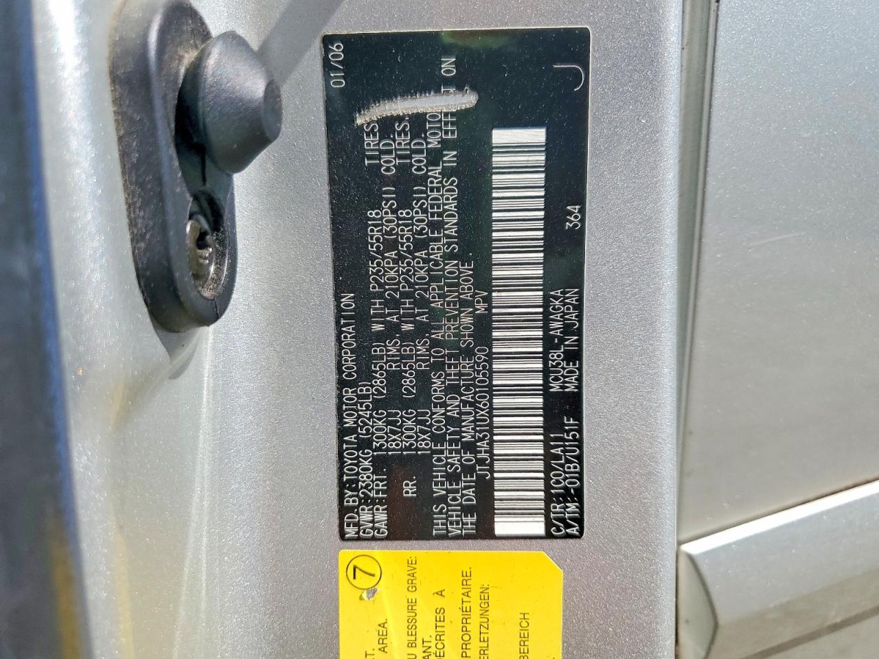 2006 Lexus Rx 330 Silver vin: JTJHA31UX60105590