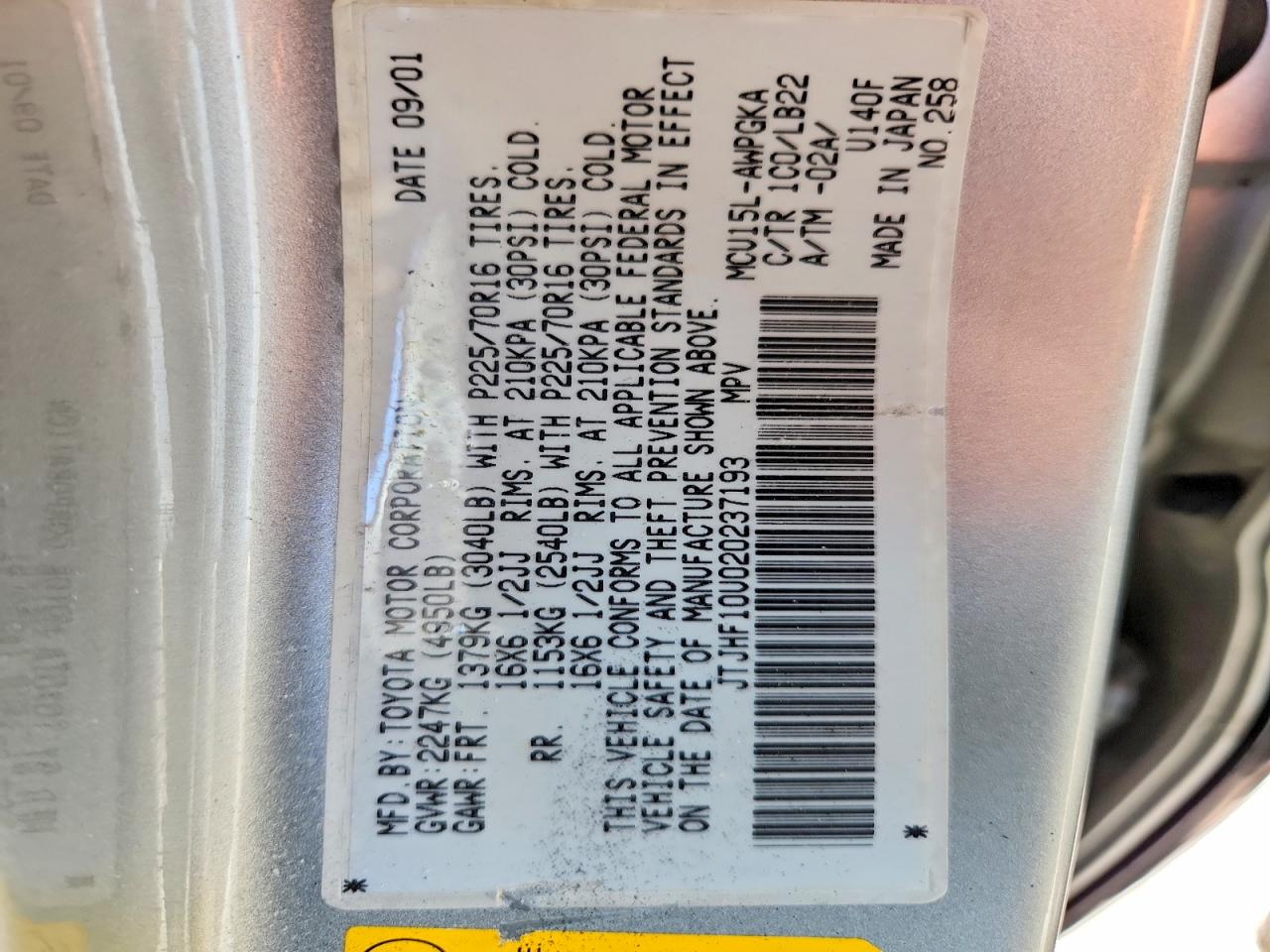2002 Lexus Rx 300 Gray vin: JTJHF10U020237193
