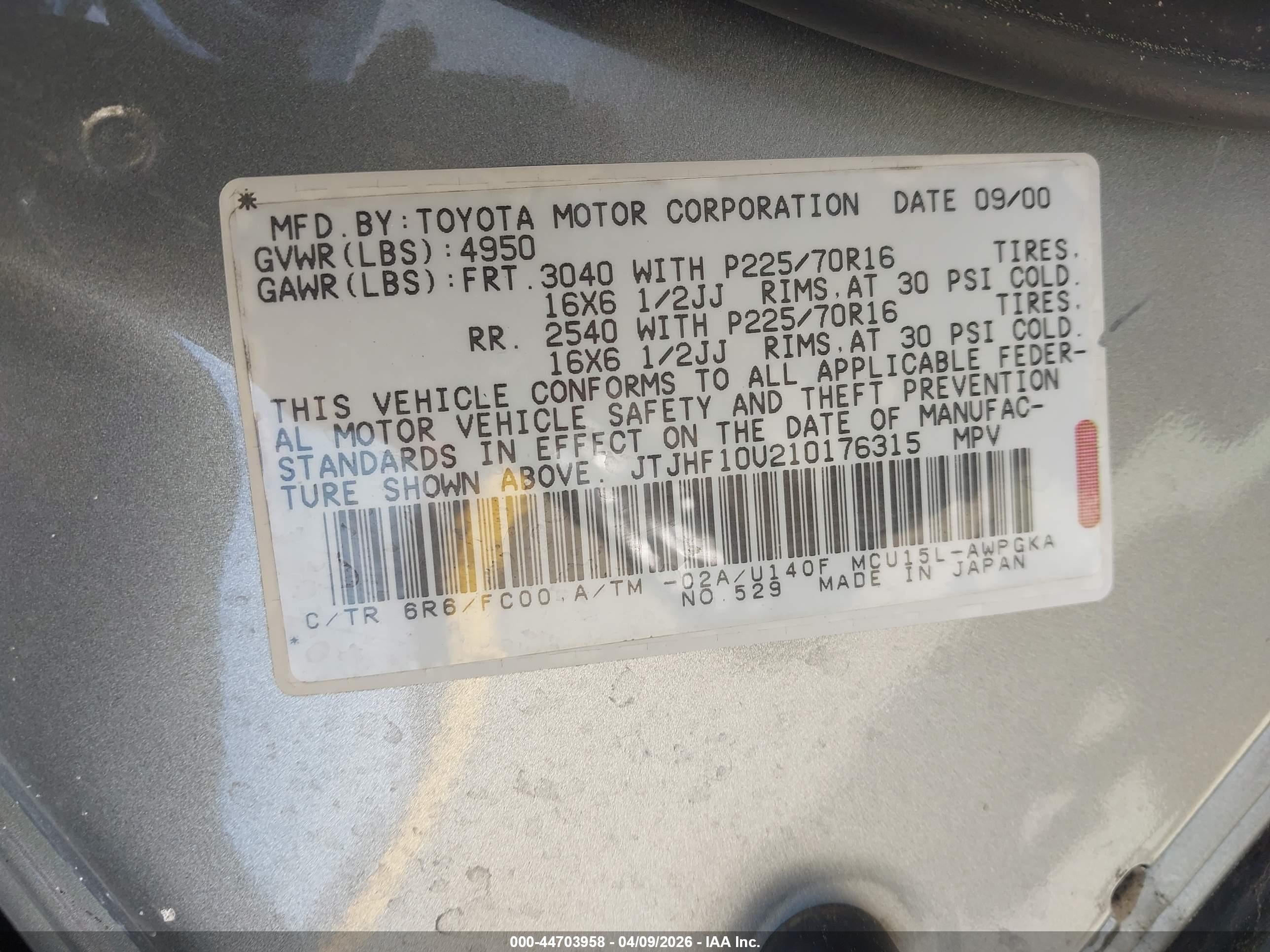 2001 Lexus Rx 300   Gray vin: JTJHF10U210176315
