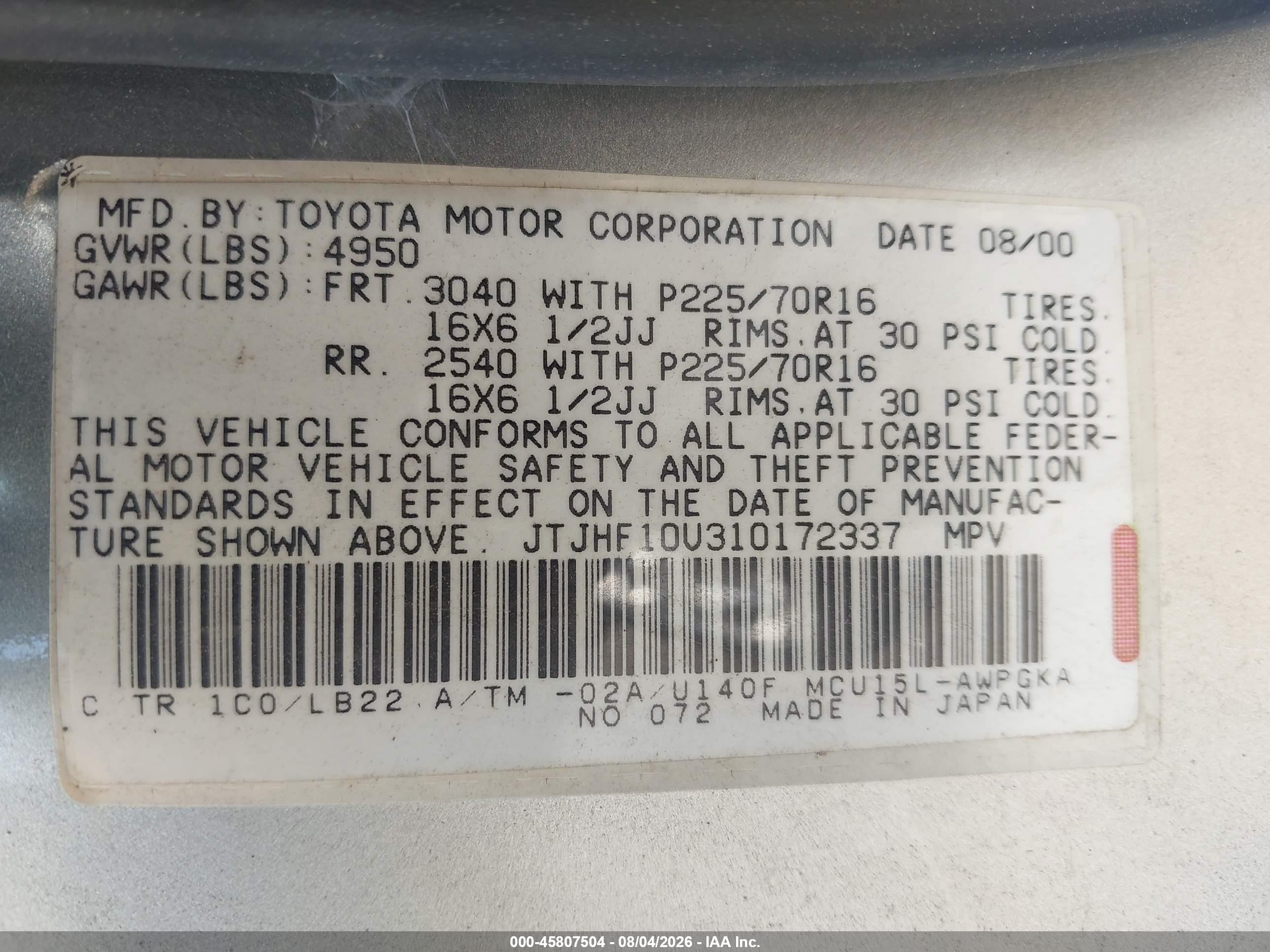 2001 Lexus Rx 300   Silver vin: JTJHF10U310172337