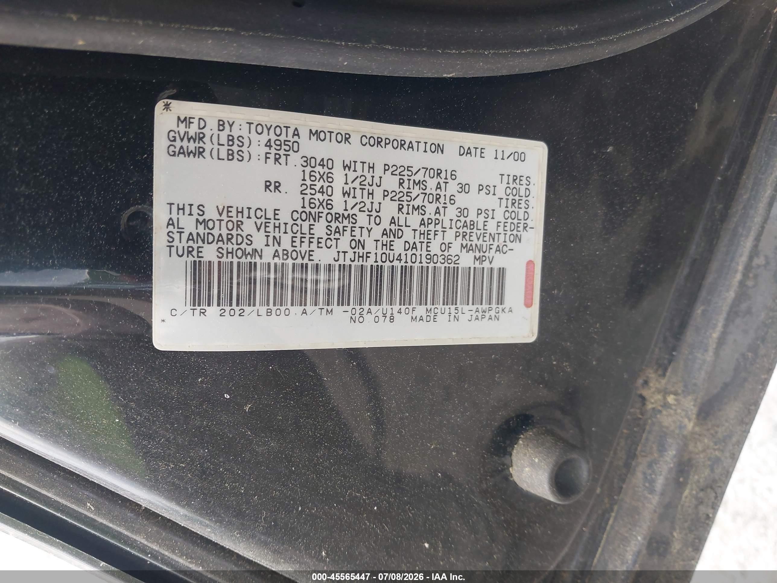 2001 Lexus Rx 300   Black vin: JTJHF10U410190362