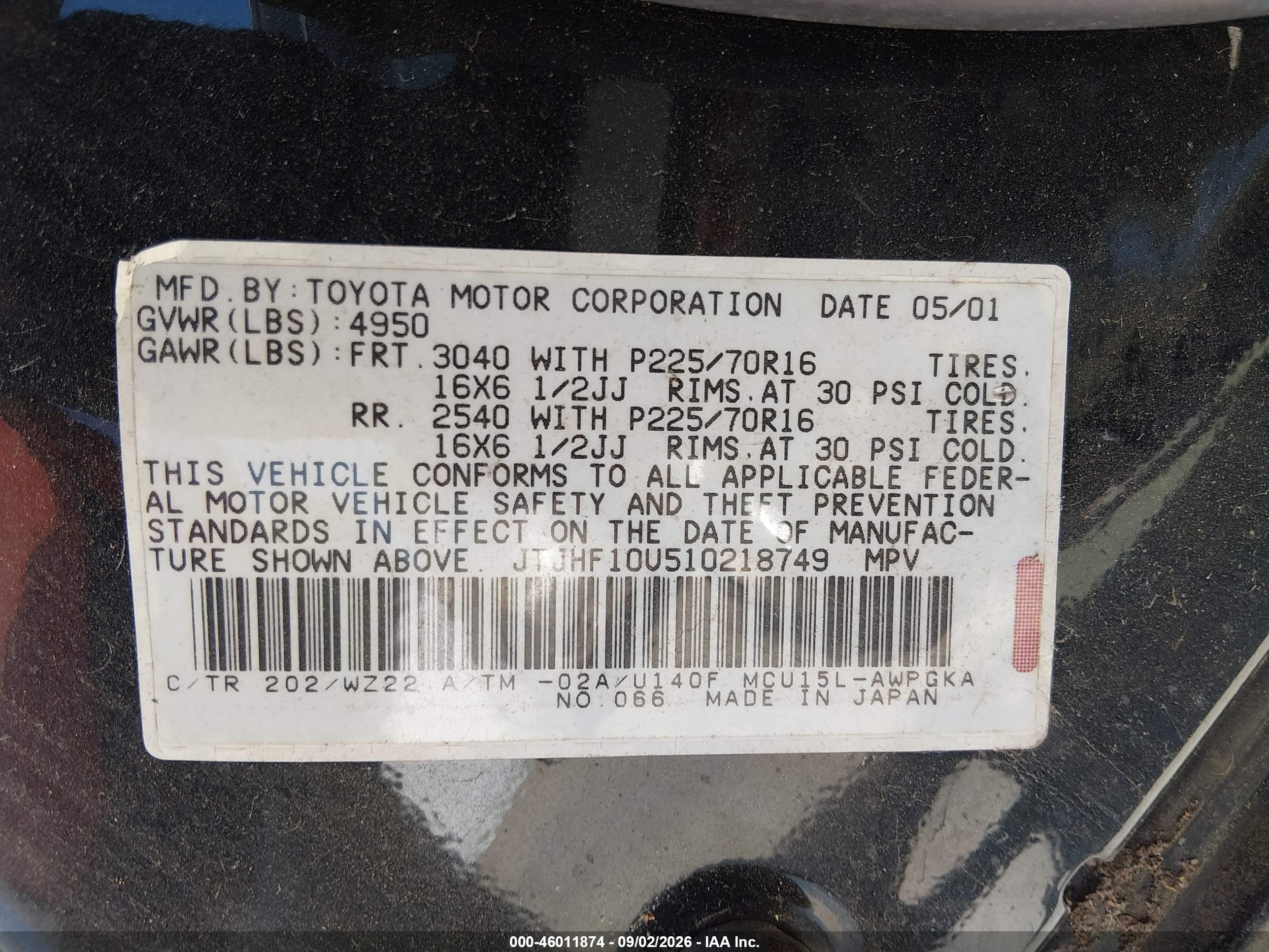 2001 Lexus Rx 300   Black vin: JTJHF10U510218749