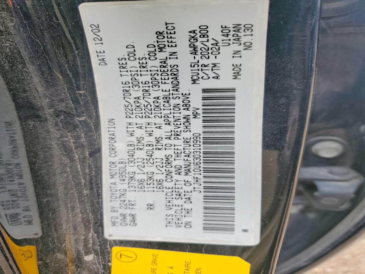2003 Lexus Rx 300 Black vin: JTJHF10U630310990