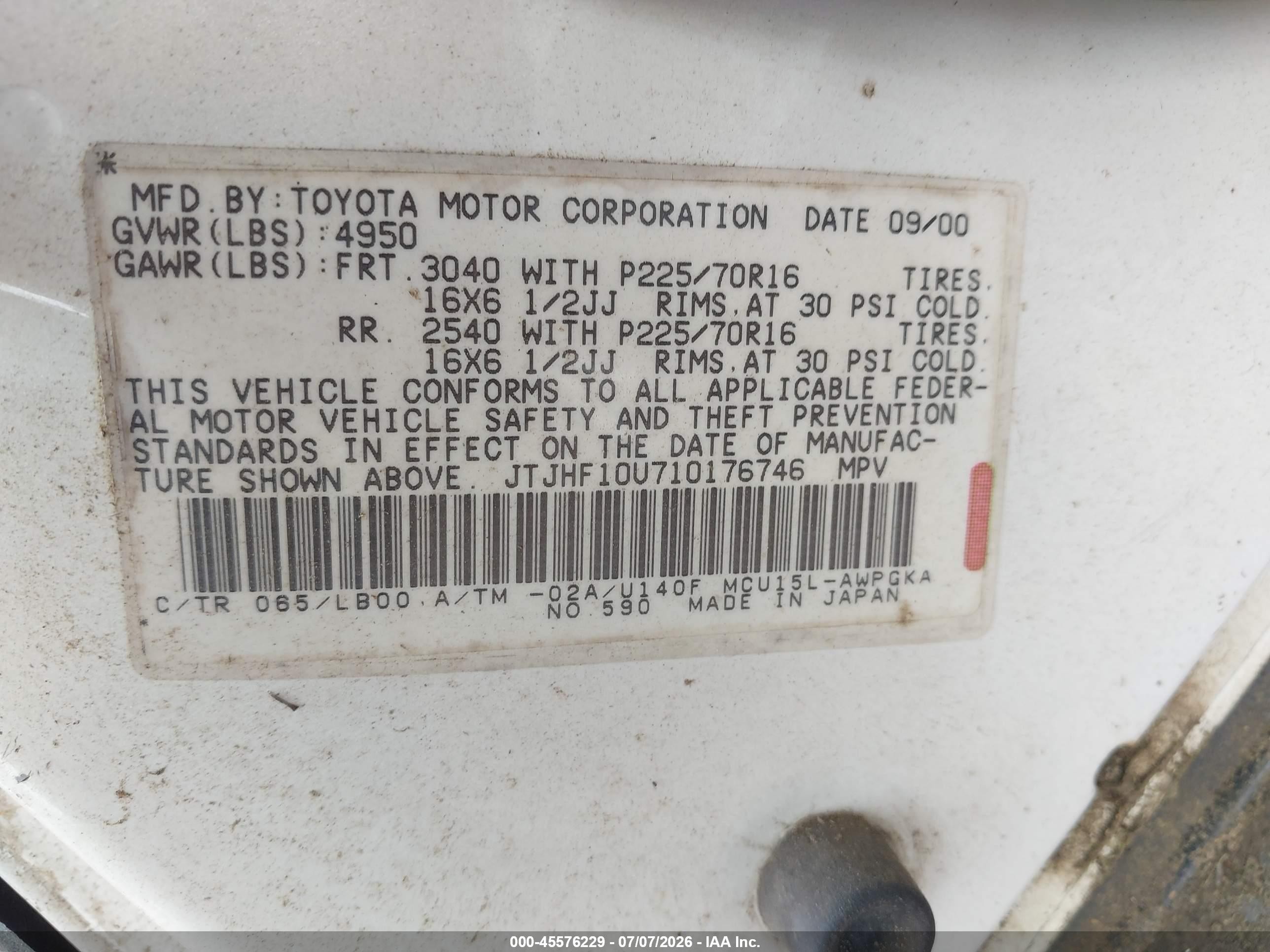 2001 Lexus Rx 300   White vin: JTJHF10U710176746