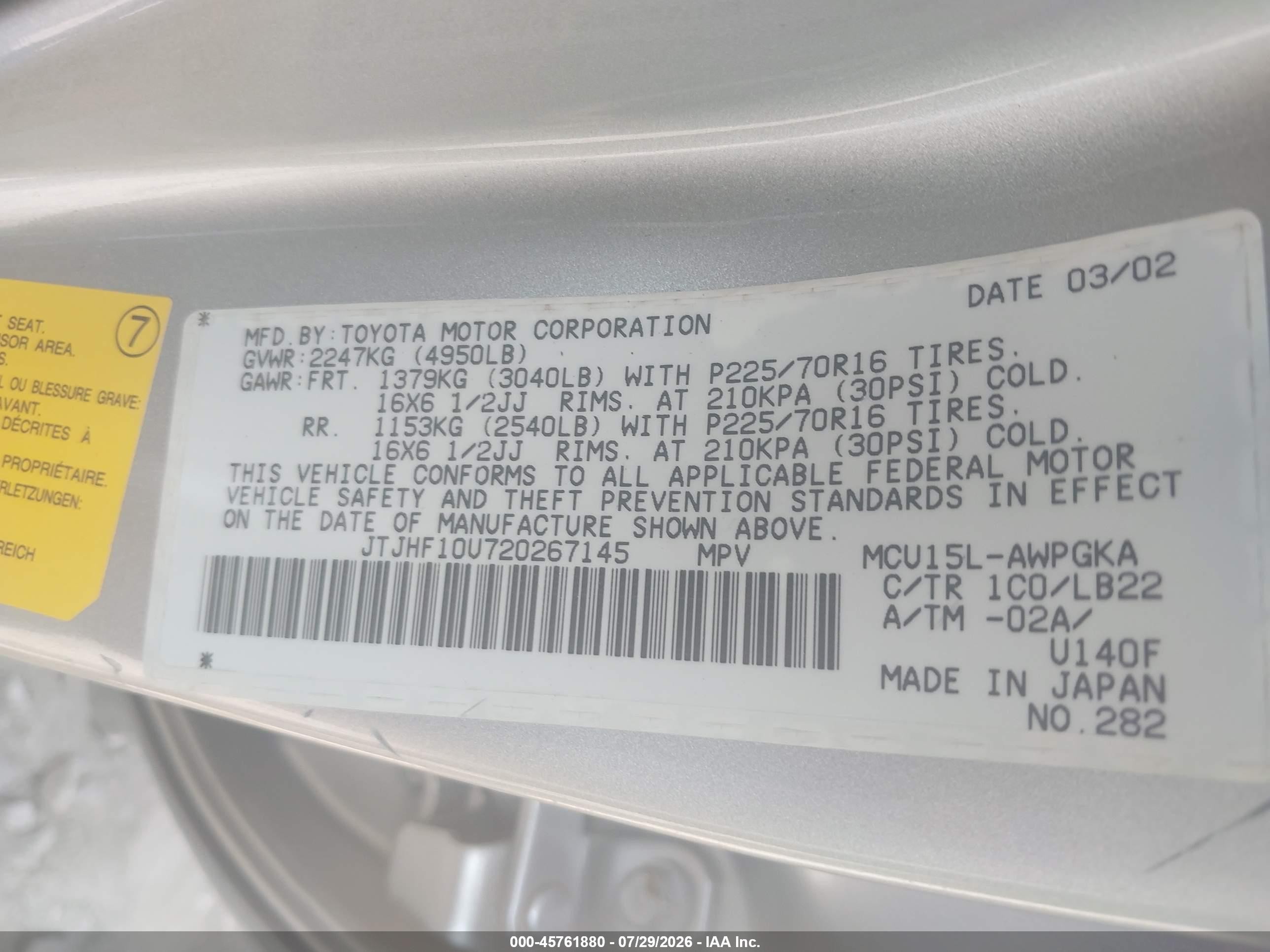 2002 Lexus Rx 300   Silver vin: JTJHF10U720267145