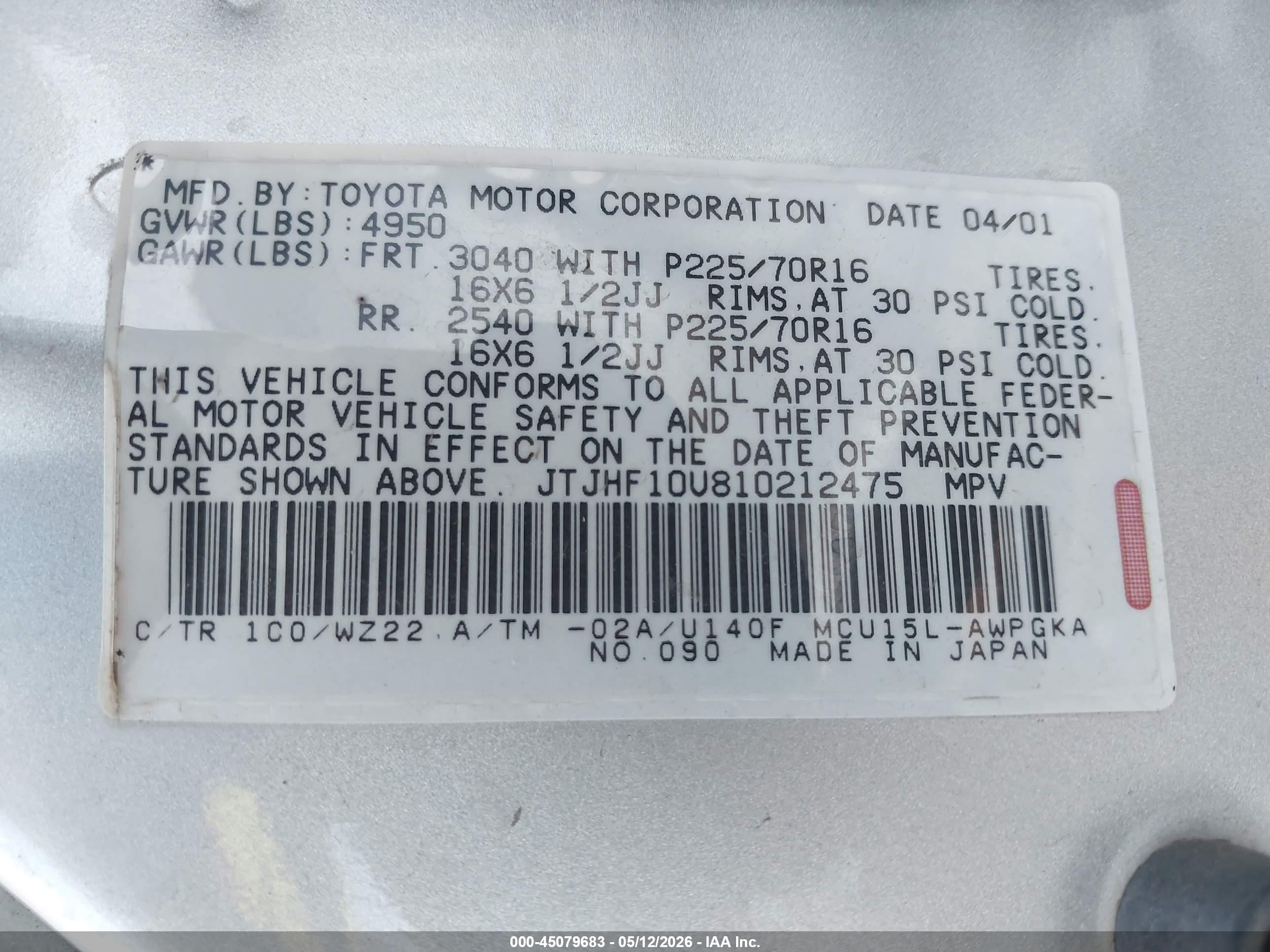 2001 Lexus Rx 300   Silver vin: JTJHF10U810212475
