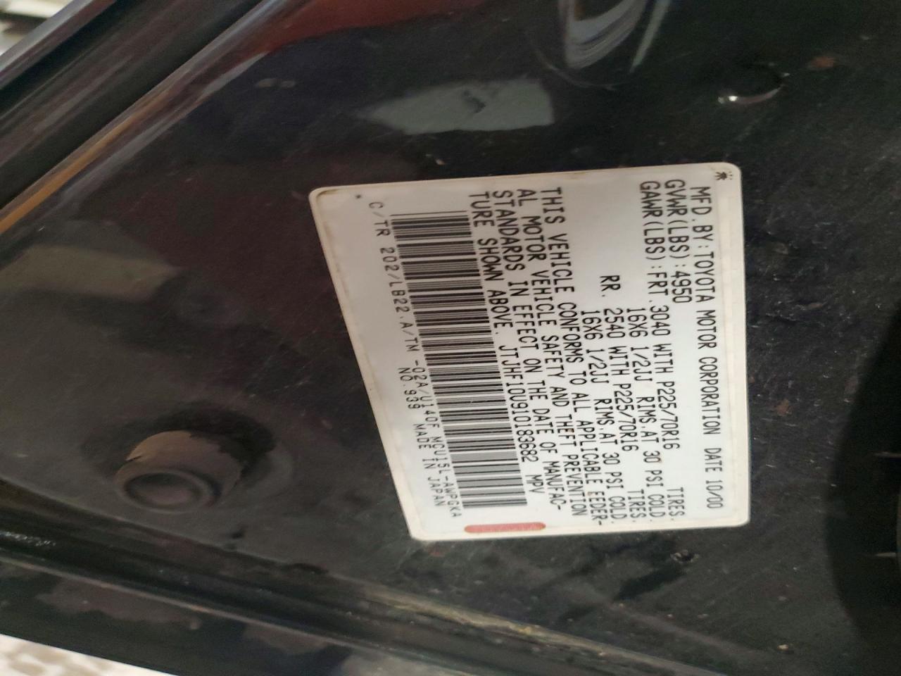 2001 Lexus Rx 300 Black vin: JTJHF10U910183682