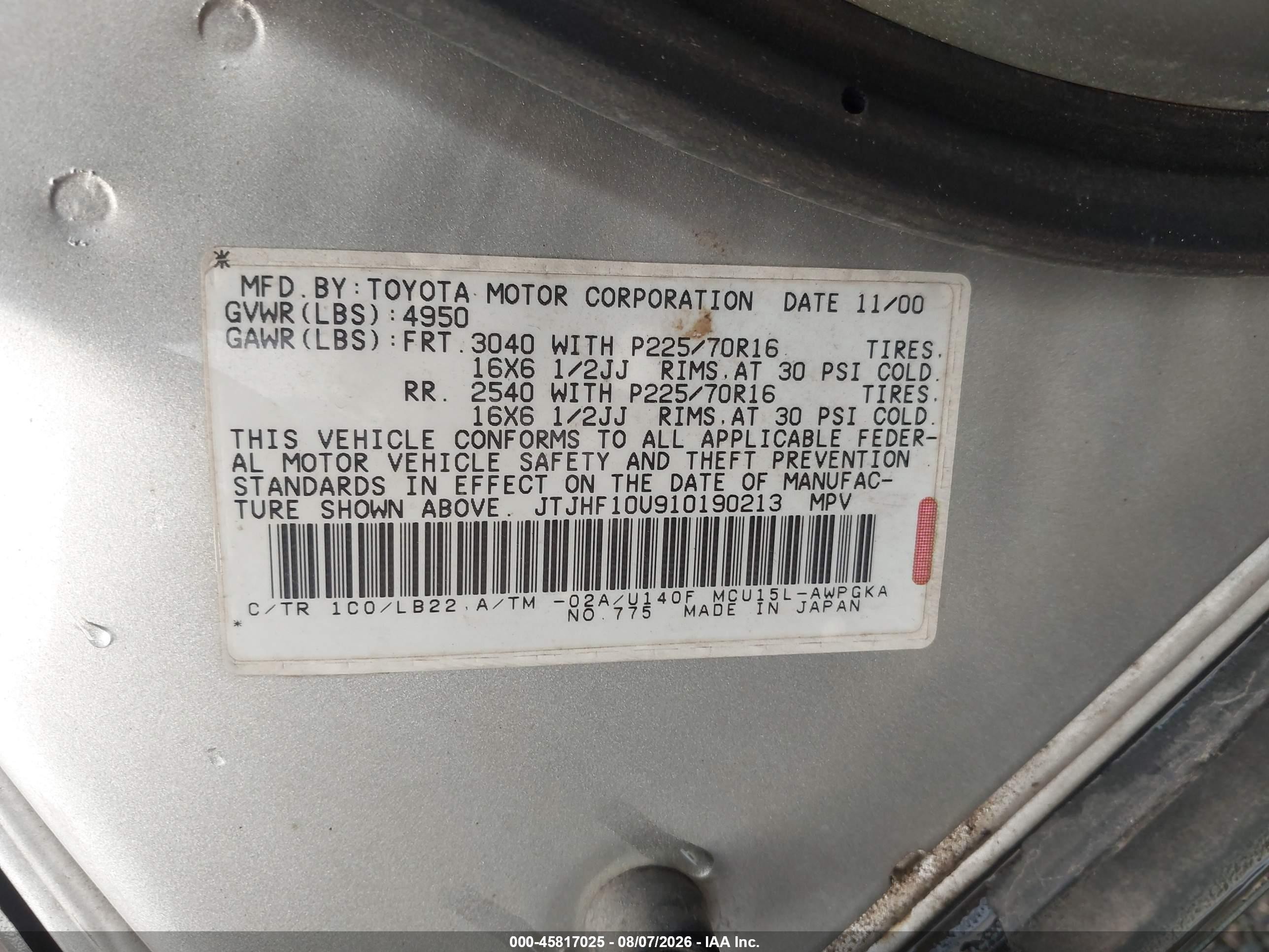 2001 Lexus Rx 300   Silver vin: JTJHF10U910190213
