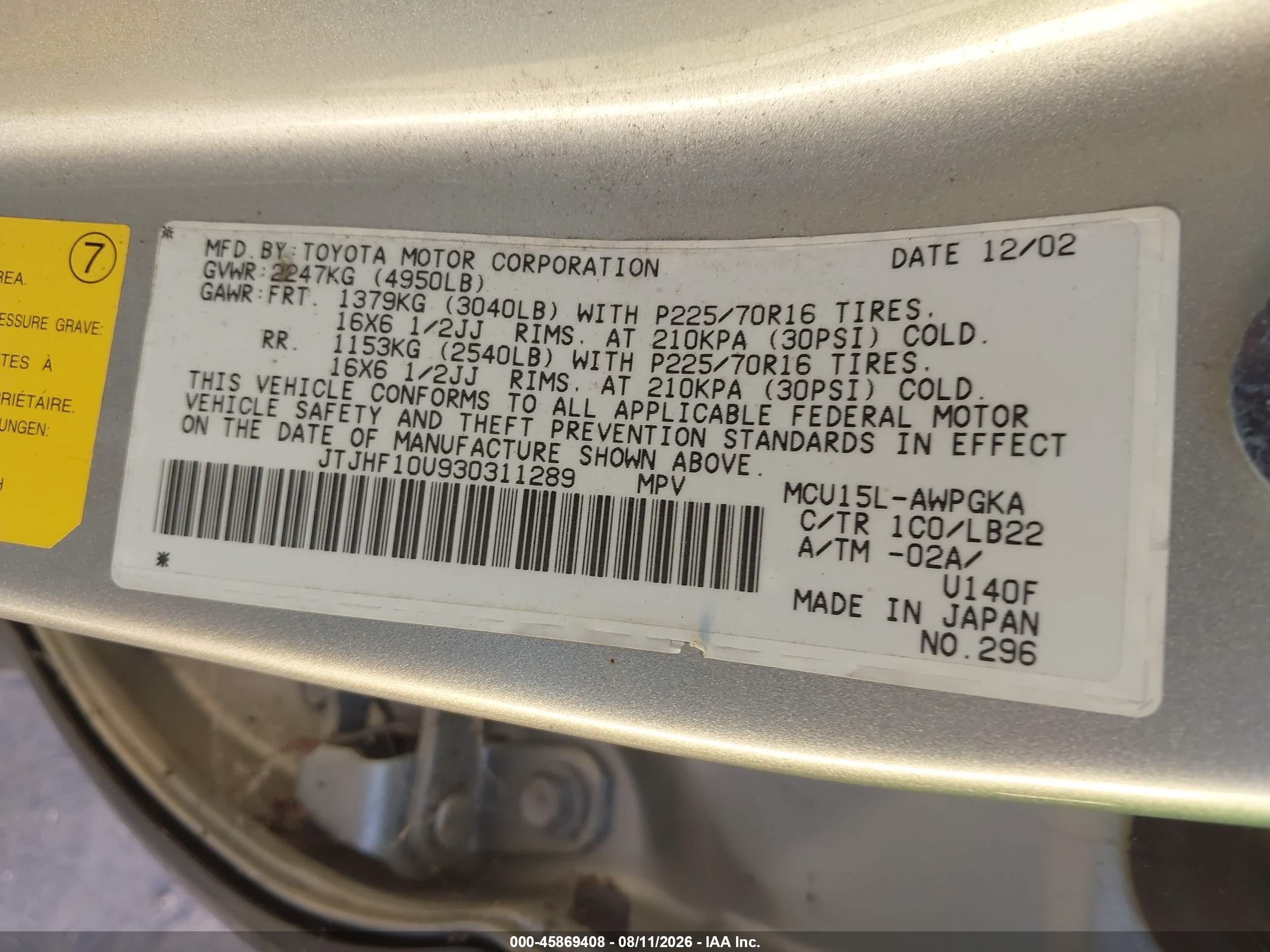 2003 Lexus Rx 300   Gray vin: JTJHF10U930311289