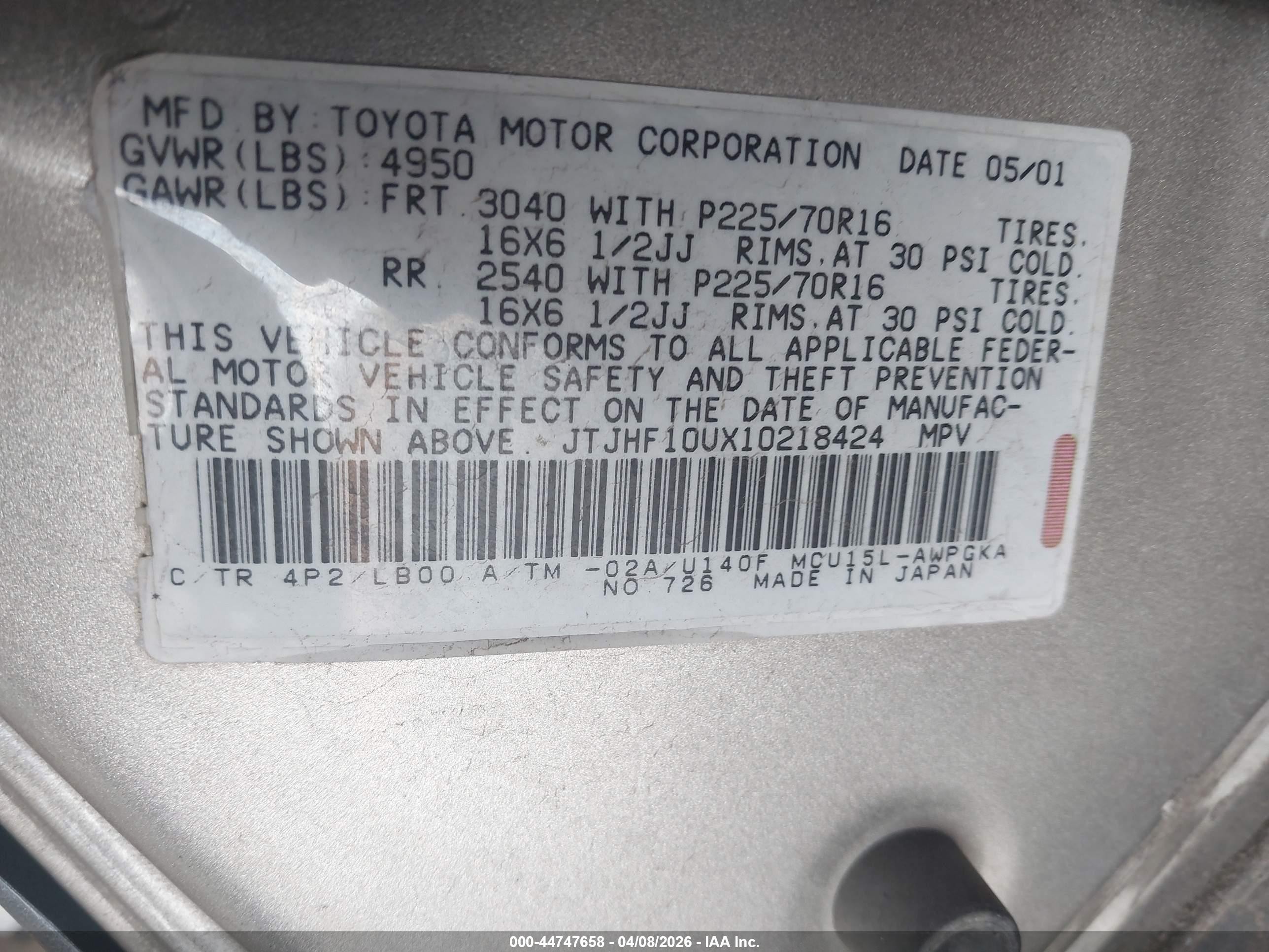 2001 Lexus Rx 300   Cream vin: JTJHF10UX10218424
