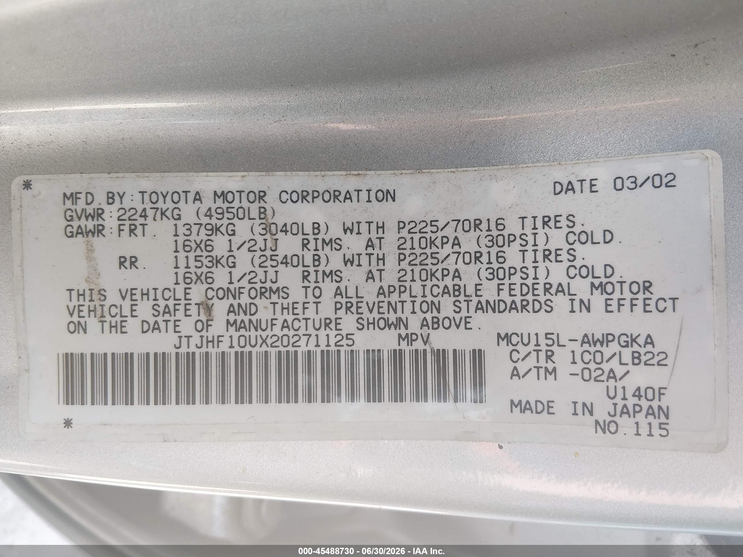 2002 Lexus Rx 300   Silver vin: JTJHF10UX20271125