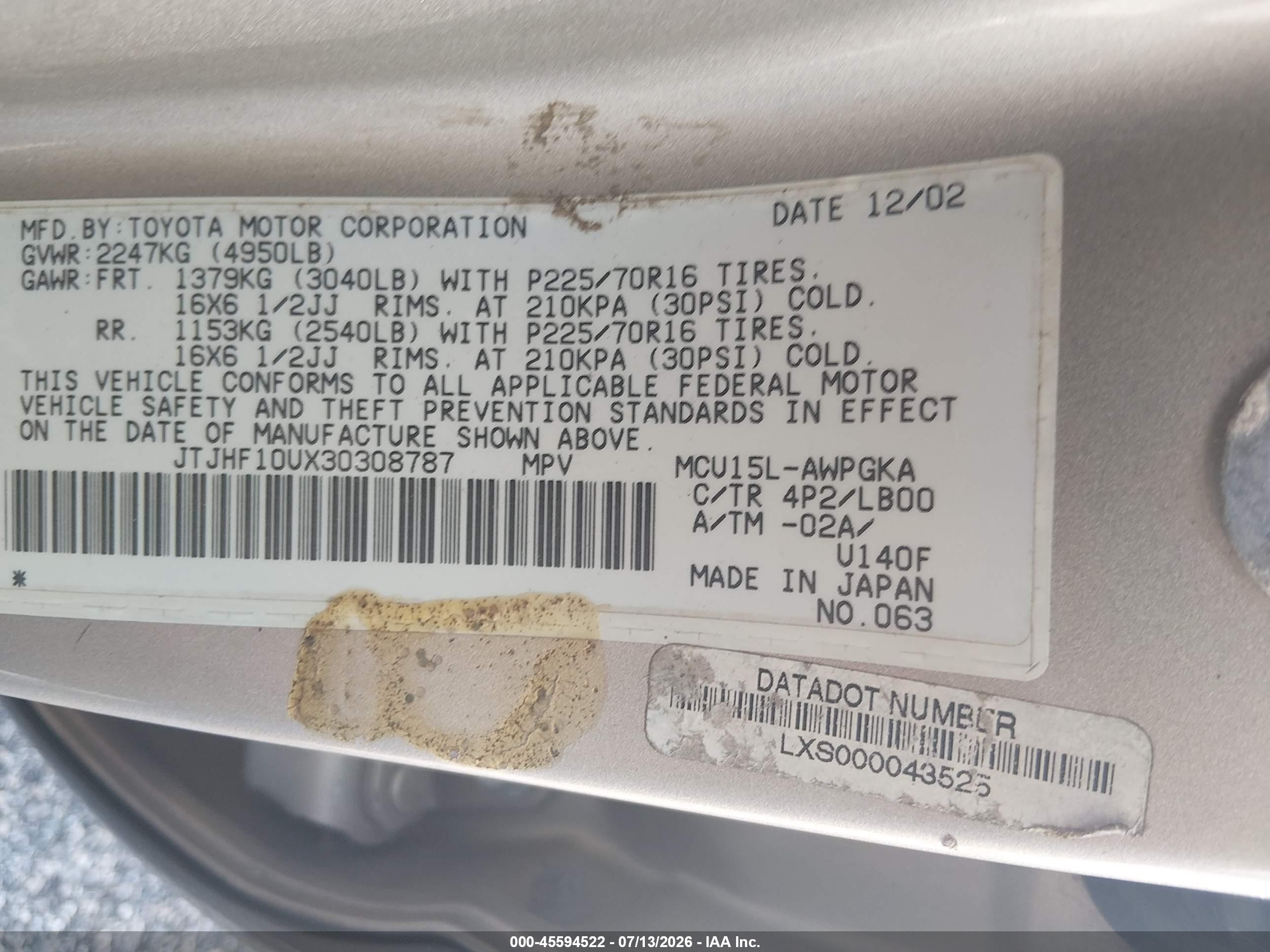 2003 Lexus Rx 300   Gold vin: JTJHF10UX30308787