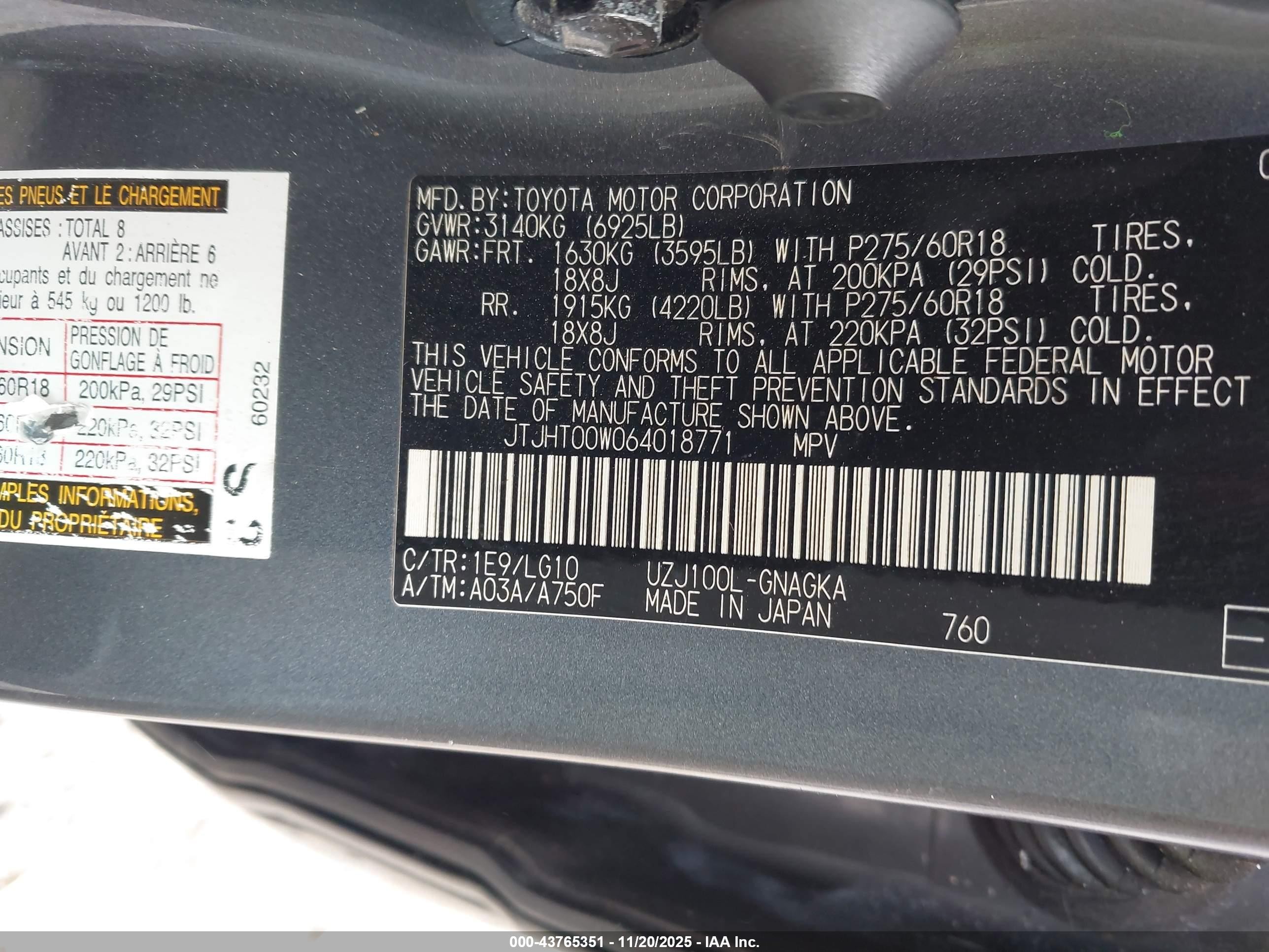 2006 Lexus Lx 470   Gray vin: JTJHT00W064018771