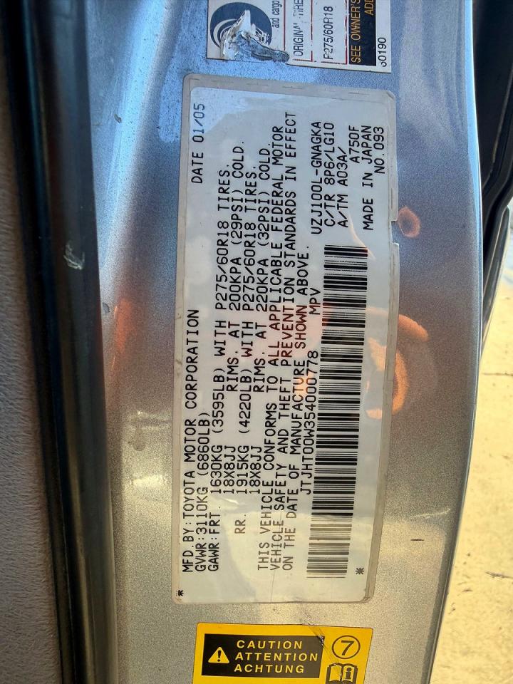 2005 Lexus Lx 470 Blue vin: JTJHT00W354000778