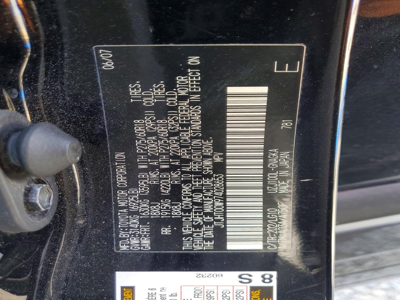 2007 Lexus Lx 470 Black vin: JTJHT00W974028653