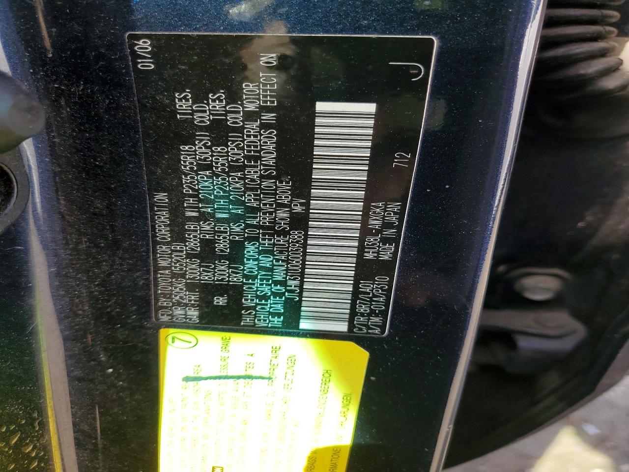 2006 Lexus Rx 400 Blue vin: JTJHW31U060039388