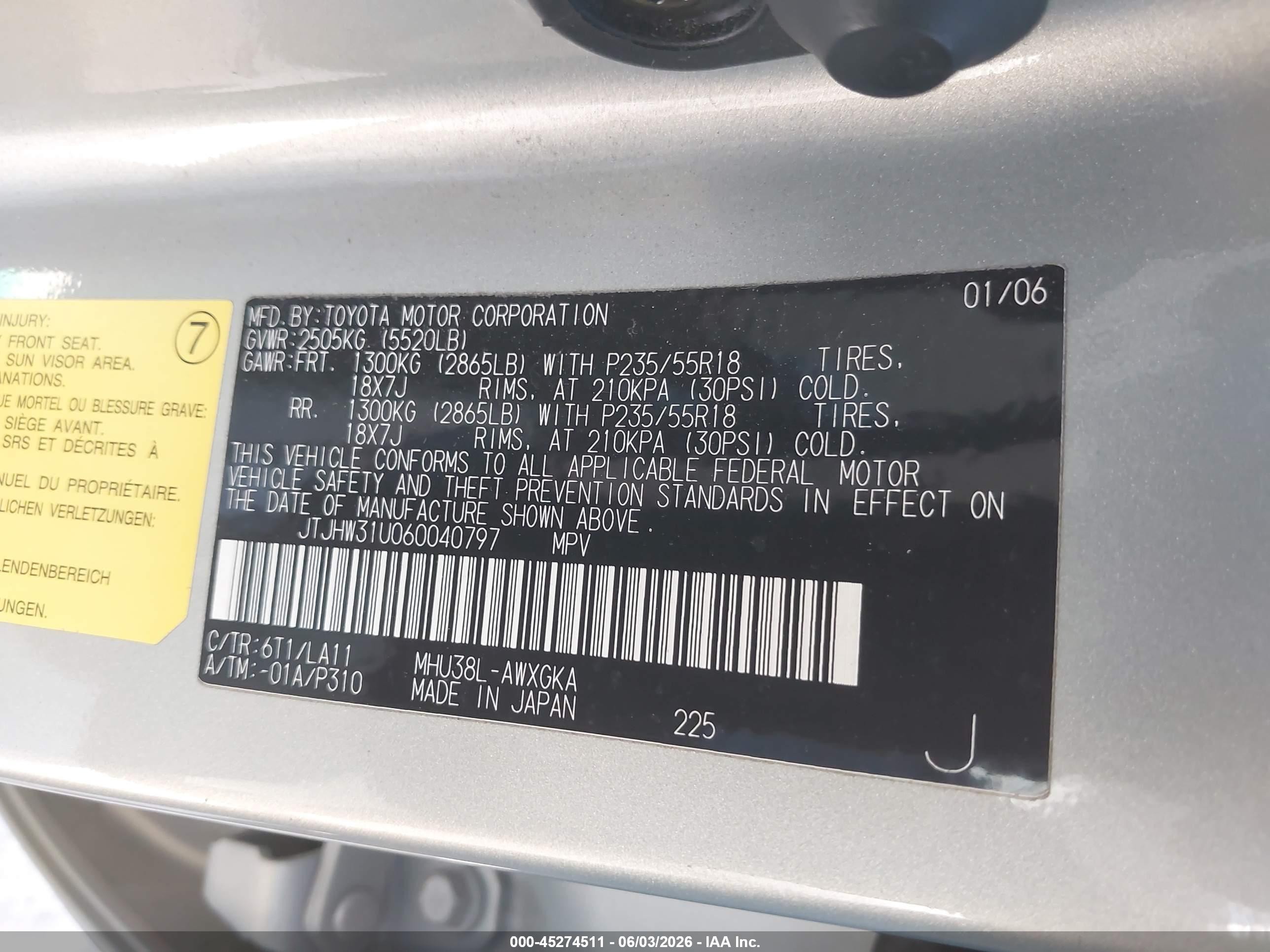 2006 Lexus Rx 400h   Серебряный vin: JTJHW31U060040797
