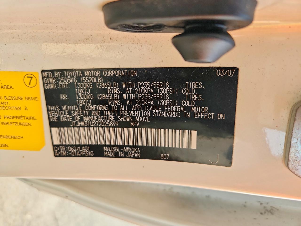 2007 Lexus Rx 400h White vin: JTJHW31U272025899